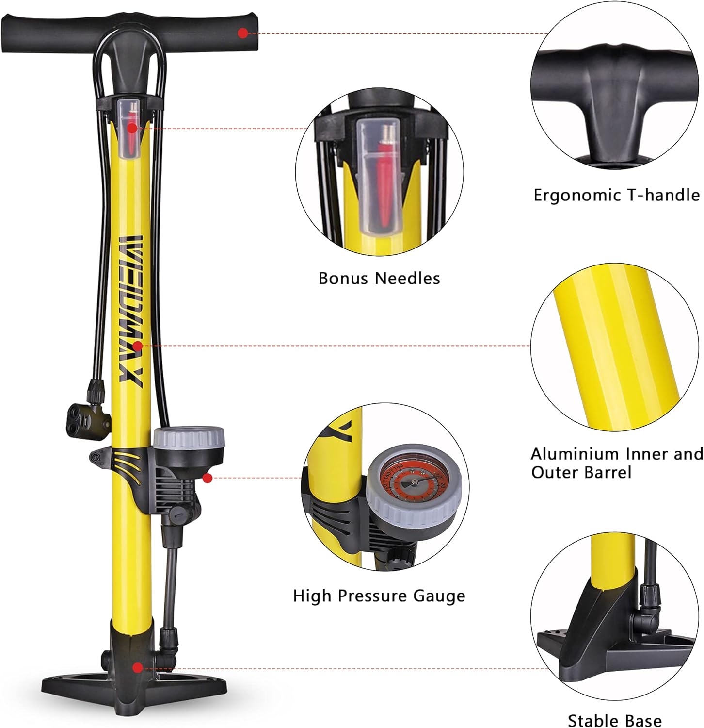 Buy Bike Pump, WEIDMAX Ergonomic Bike Floor Pump Track Pump Bicycle