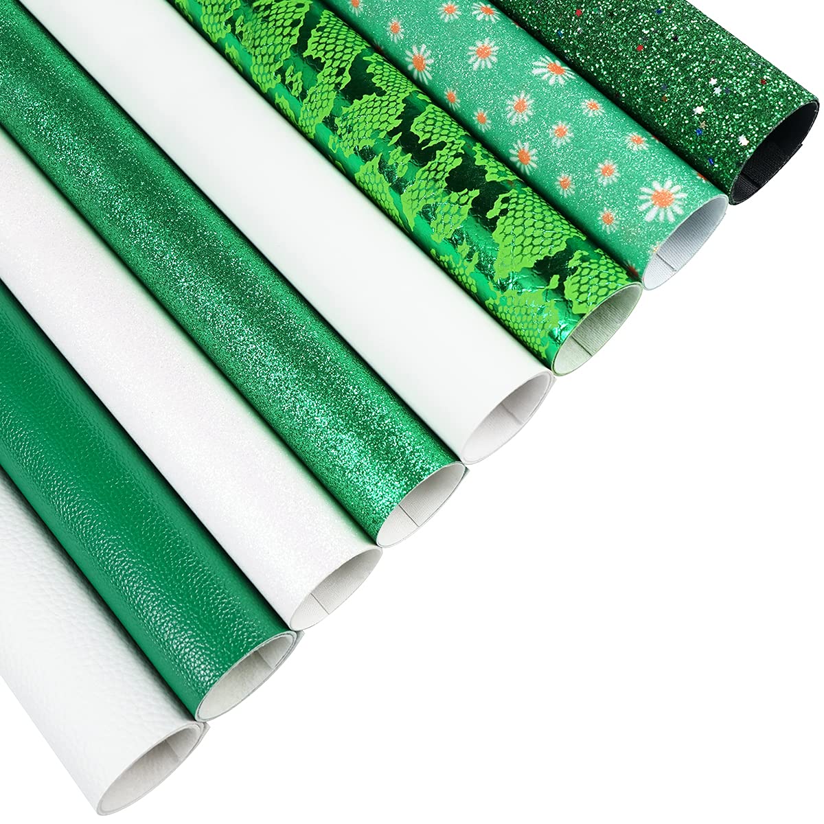 Set 8 Fogli Pelle Sintetica Testurizzata – 20x32 Cm, Collezione Verde, Per Borse E Accessori Fai Da Te