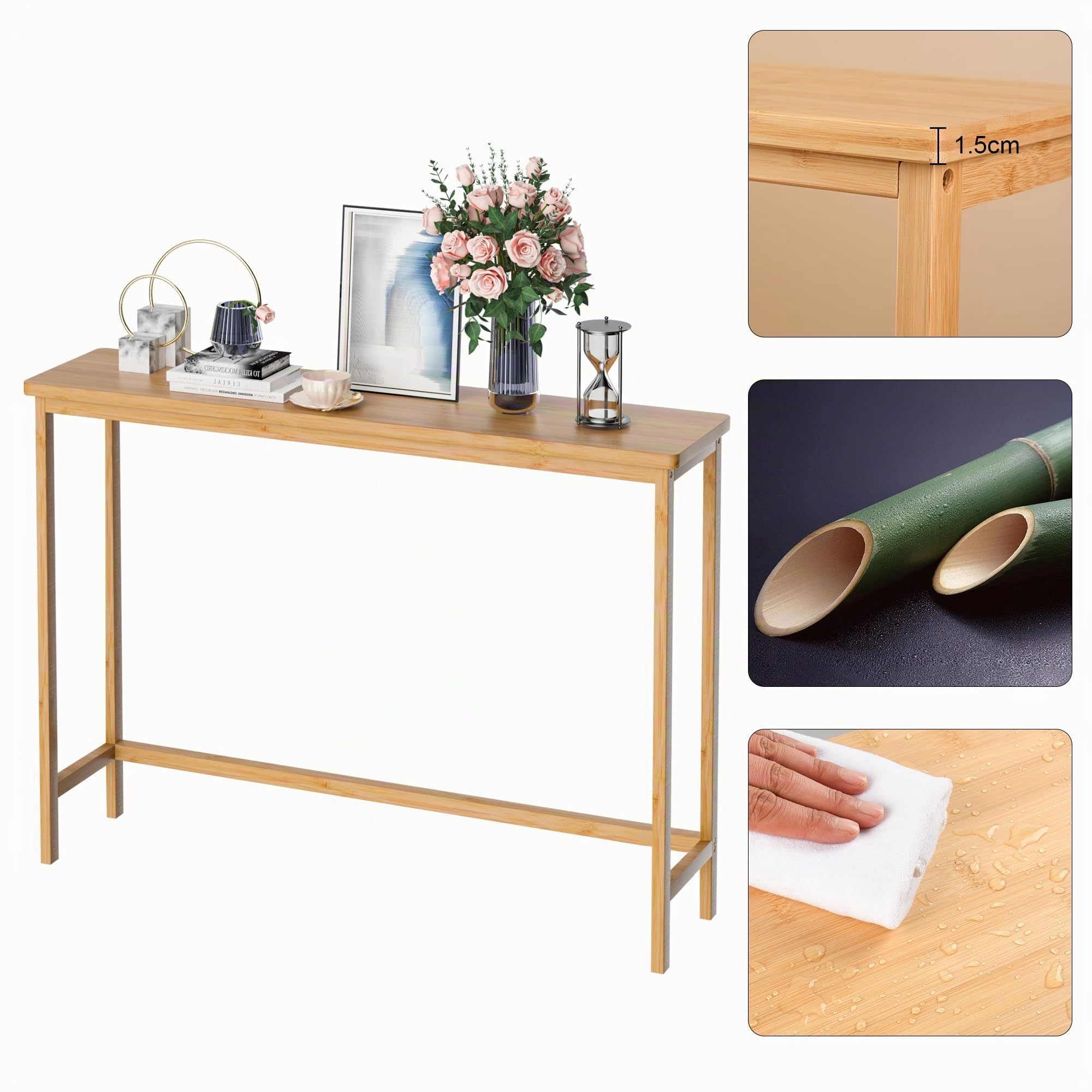 VASMIA Consolle Ingresso,Tavolo Consolle, 100 cm Tavolo Console Stretto,Tavolino da Divano Bambù per Soggiorno, Corridoio,Assemblaggio Semplice,Naturale