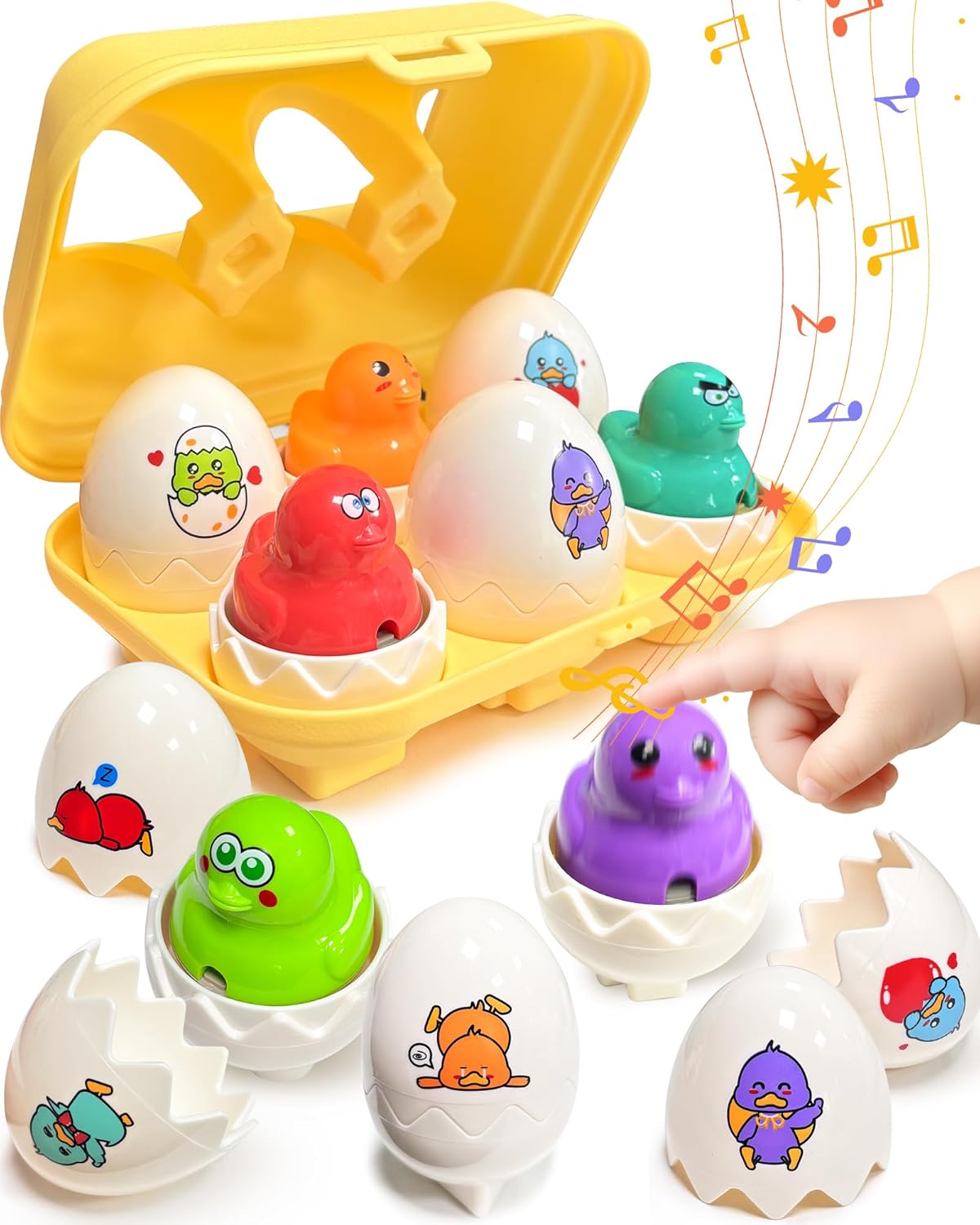 Easter Basket Stuffers for Toddlers 1-3, Easter Egg Toys for Toddlers 1-3, Matching Sensory Eggs Toys, Easter Birthday Gifts Prefilled Eggs with Toys for 3 Year Old Girls Boys