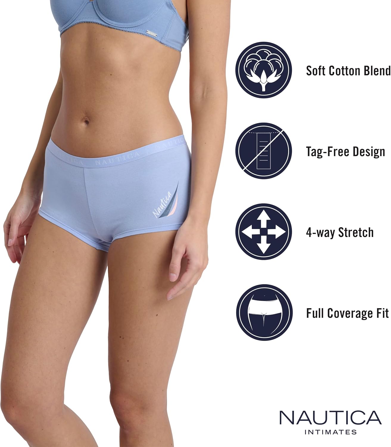 Nautica Women's Cotton Boyshort Underwear Set, 5-Pack