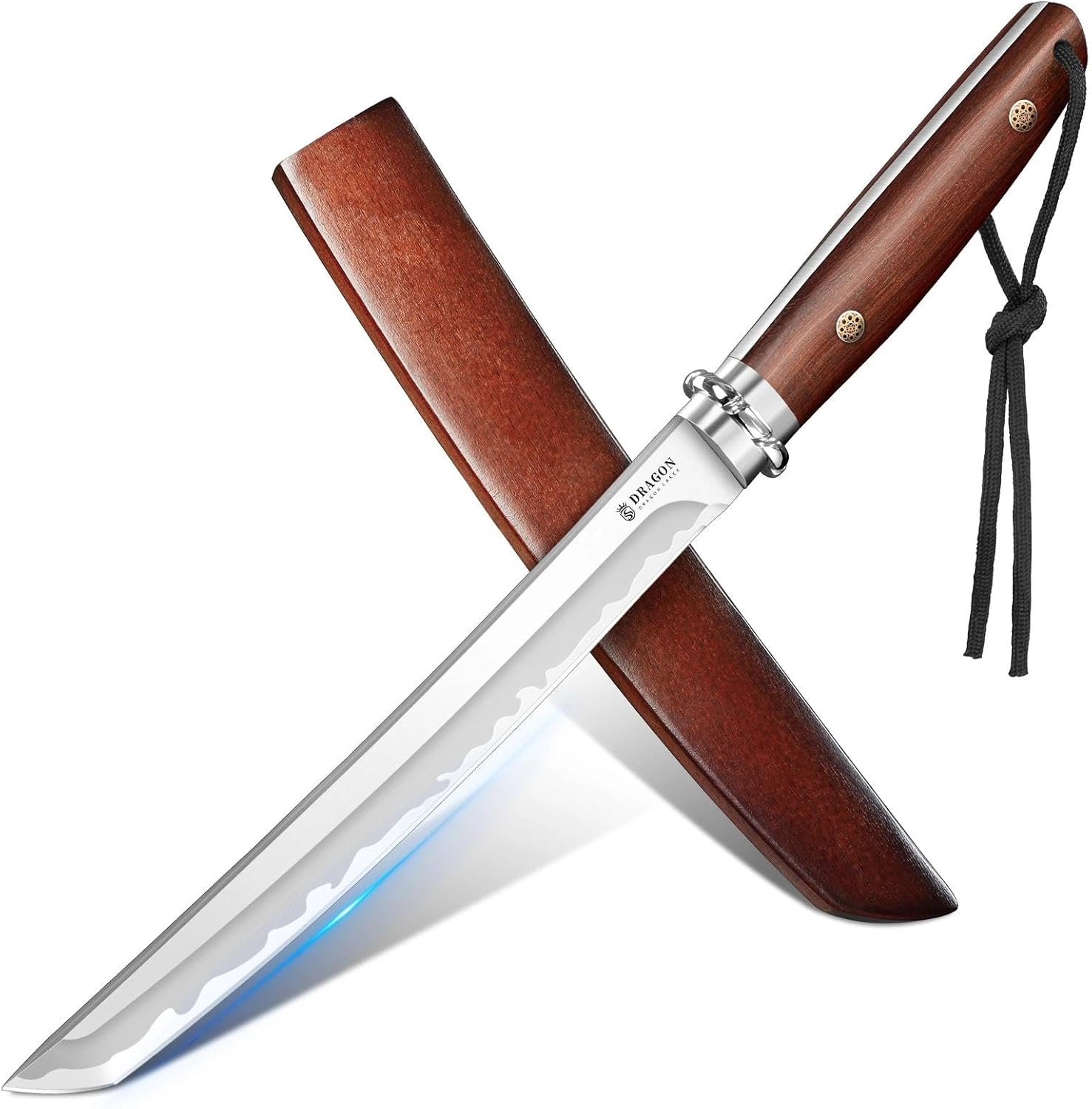 Dragon Creek Fixed Blade Knife - Plain Outdoor Survival Knife with Wooden Sheath Full Tang Handle for Camping Hiking Gift Men