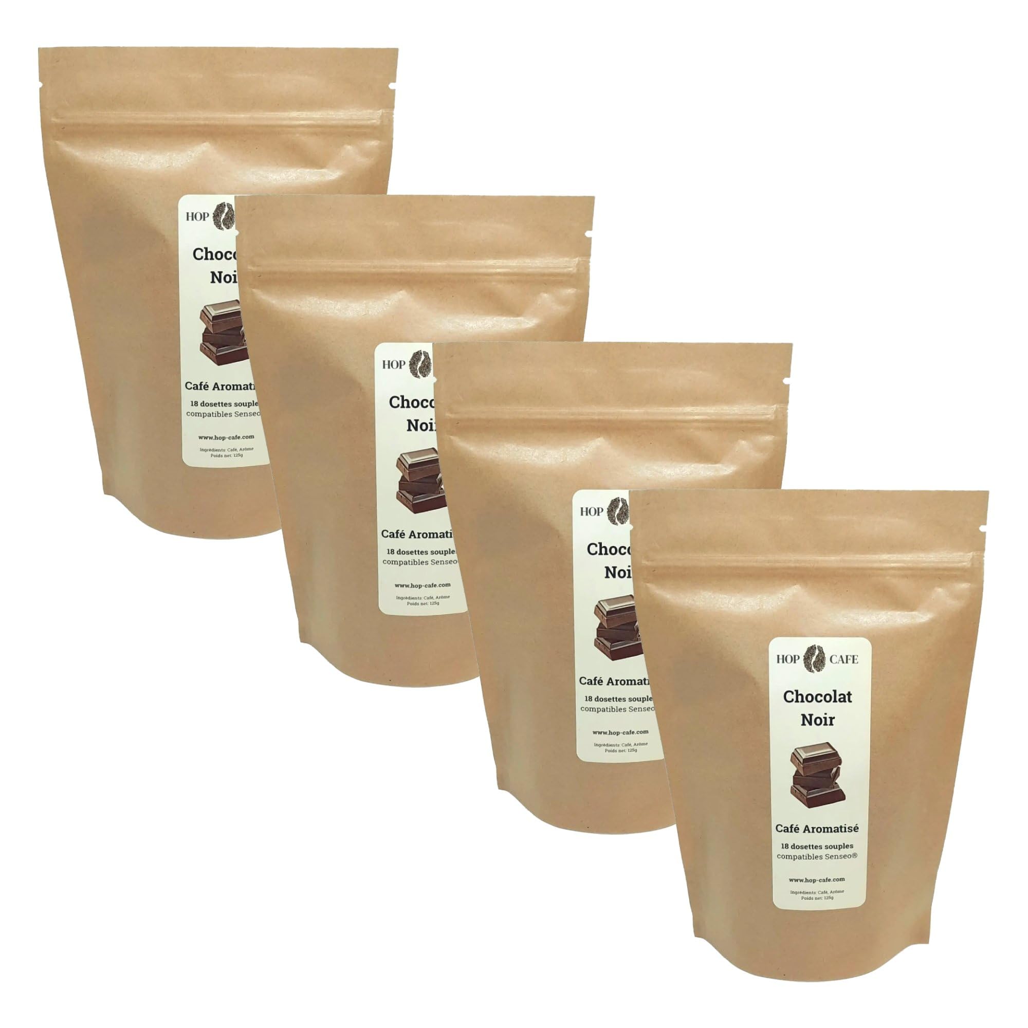 HOP CAFE 4 x 18 Dosettes Souples, Arôme Chocolat Noir