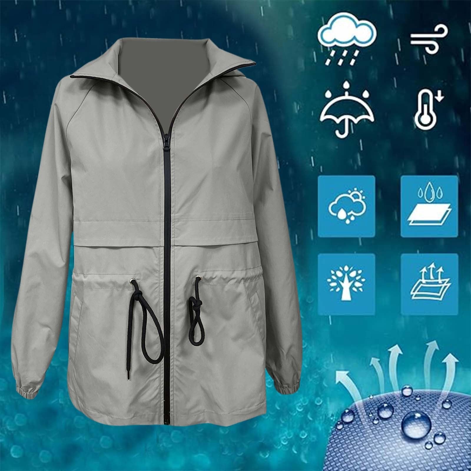 Generisch Poncho impermeabile con cappuccio, traspirante, per trekking e tempo libero, giacca a vento di media lunghezza