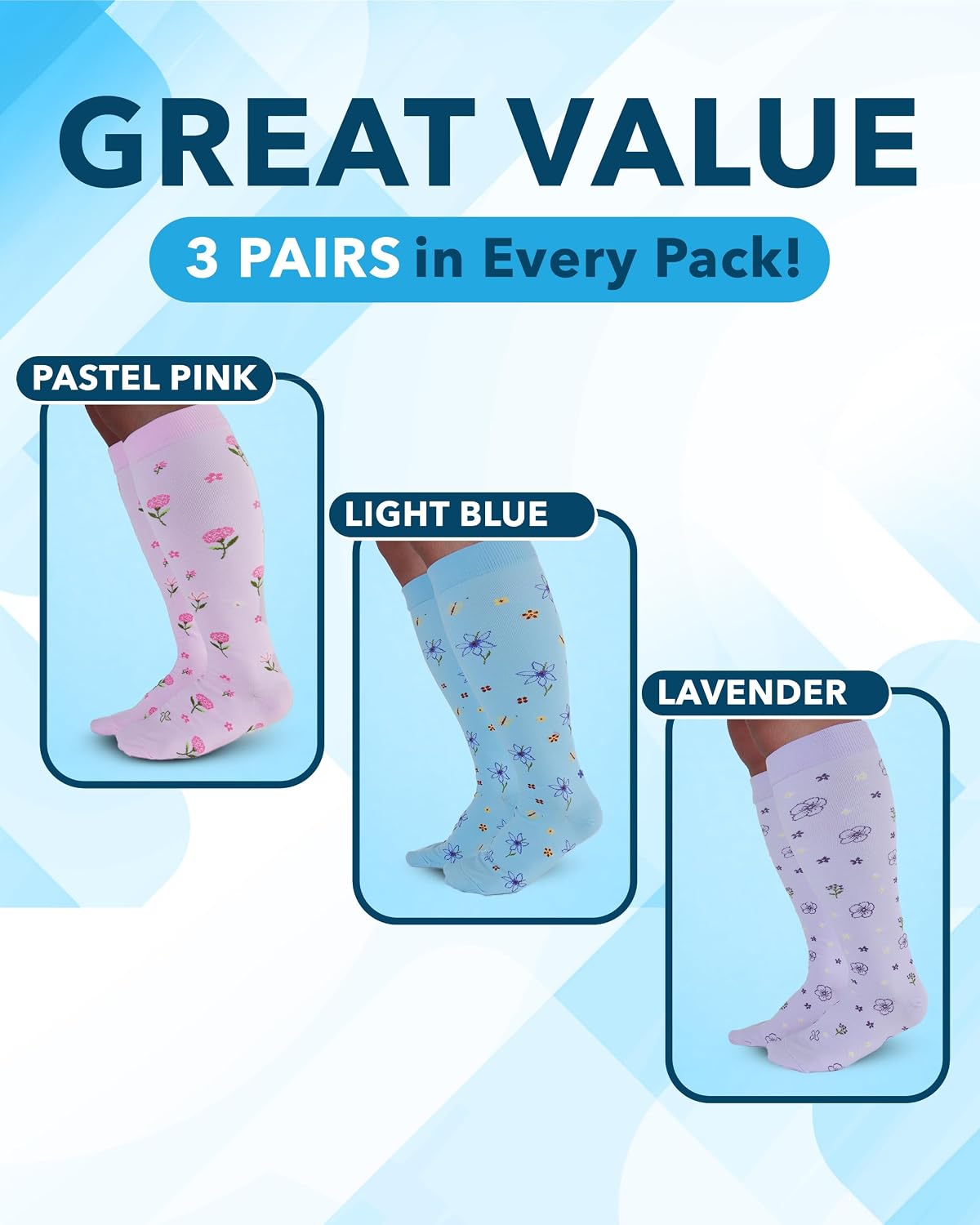 ® Plus Size Compression Socks for Women Wide Calf - 3 Pairs thumbnail
