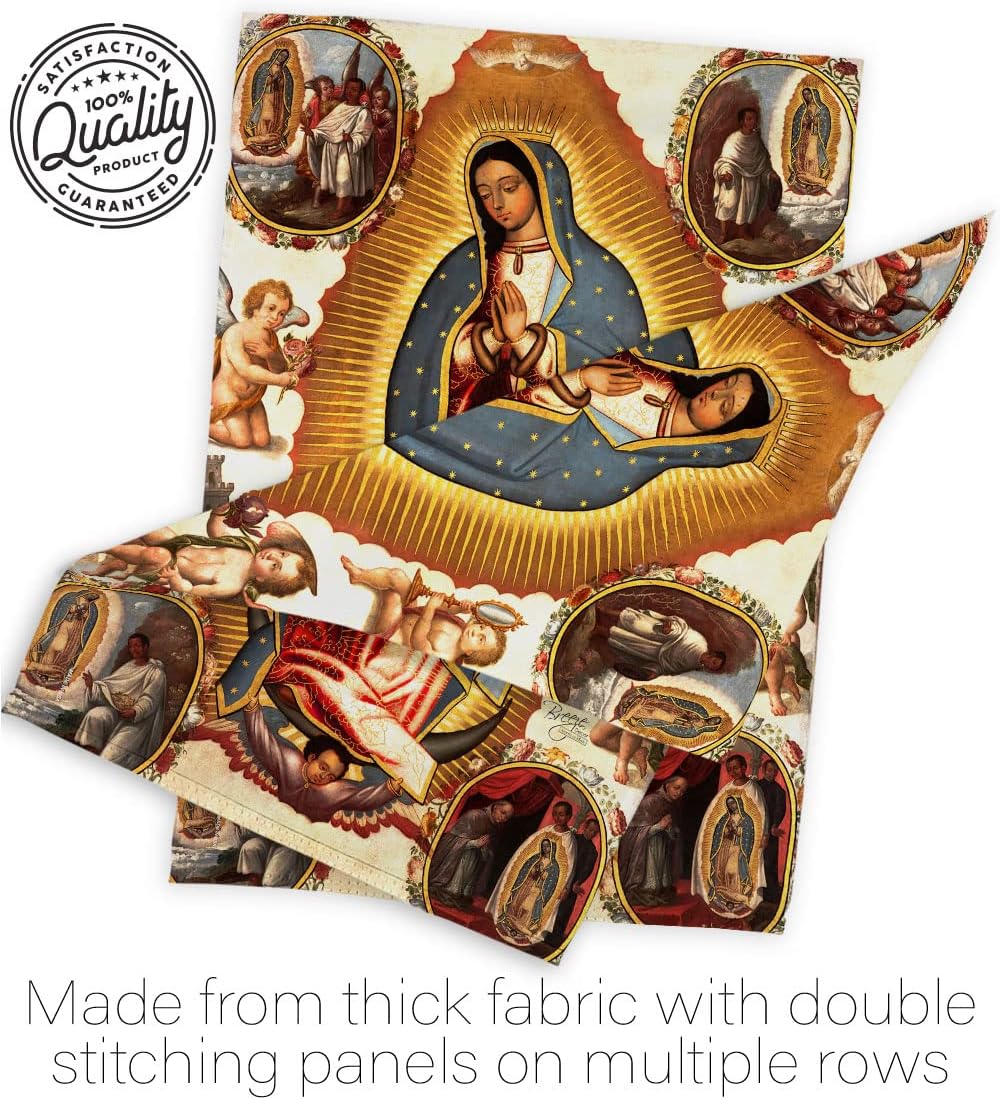 Our Lady of Guadalupe Flag Pole Set Wooden Dowel with String Nativity Decorations Christian Tapestry Hardware Inspirational Faith Banner Elephant Winter Merry Xmas Holy Religious Gifts For Grandma Made in USA