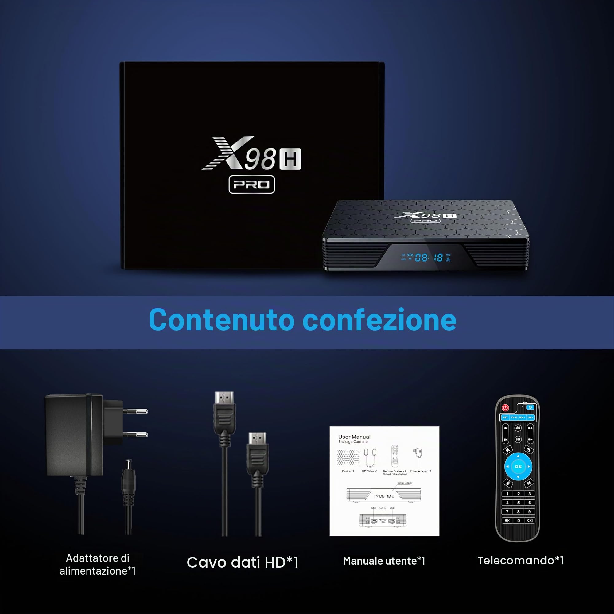 Android 12 TV Box 4GB RAM 32GB ROM H618 Quad Core CPU G31 MP2 GPU 2.4G/5G WiFi Support BT Support HD IN 100M DLAN Smart TV Box - Model No. : X98H Pro 4GB 32GB