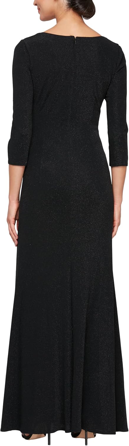 Alex Evenings Womens Long Metallic 3/4 Sleeve Mother of The Bride Gown with Square Neck & Side Slit, Formal Dress - Image 2
