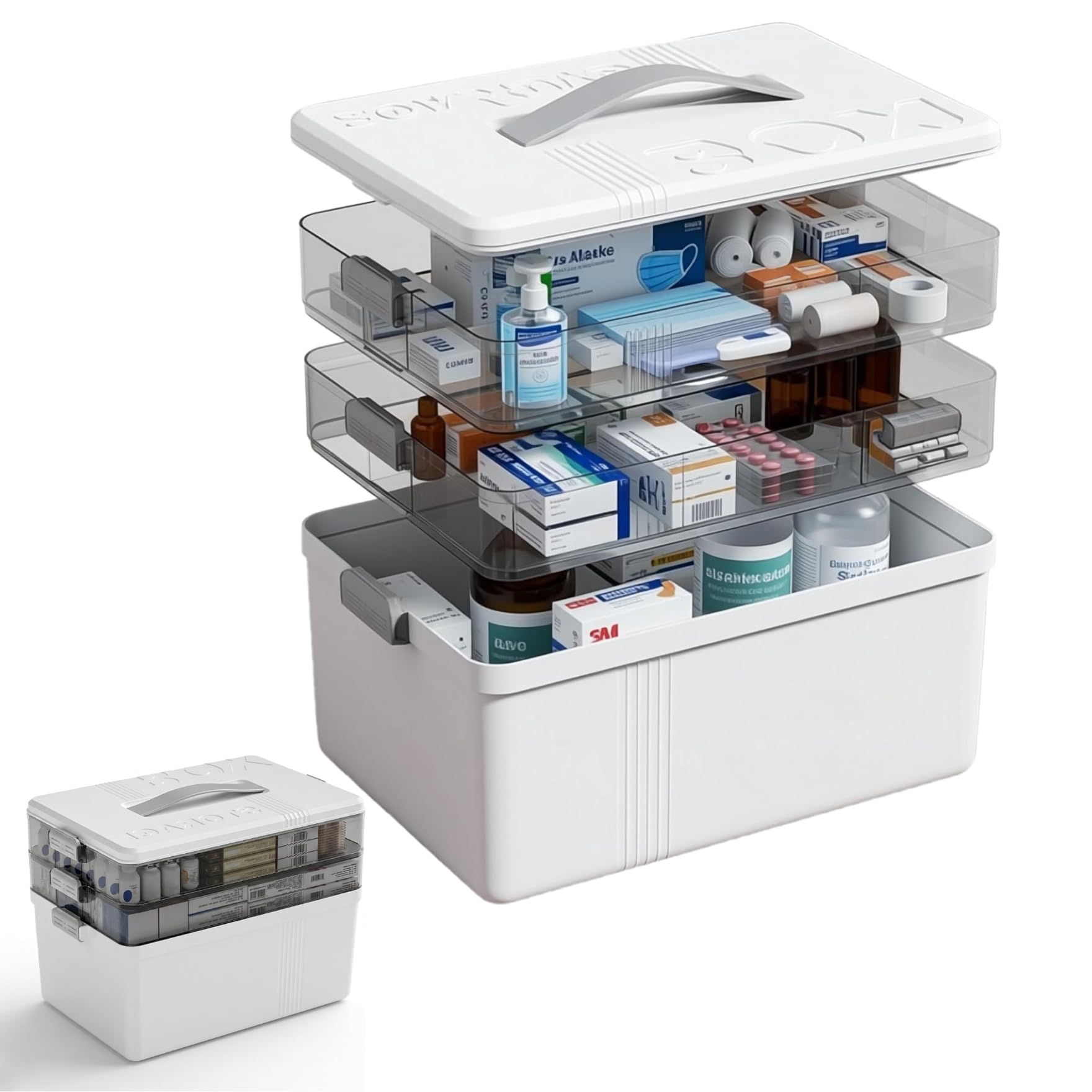 Scatola medicinali, Medicine Box, porta medicine, Scatola Porta Farmaci, 3 livelli organizer per medicinali, per pronto soccorso,medicinali,per la casa, all'aperto (Bianco latte)