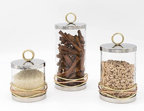 Miniatura 2 de Godinger Contenedor de almacenamiento de recipiente, recipiente de almacenamiento de alambre de metal con anillo dorado, 4 x 6 pulgadas