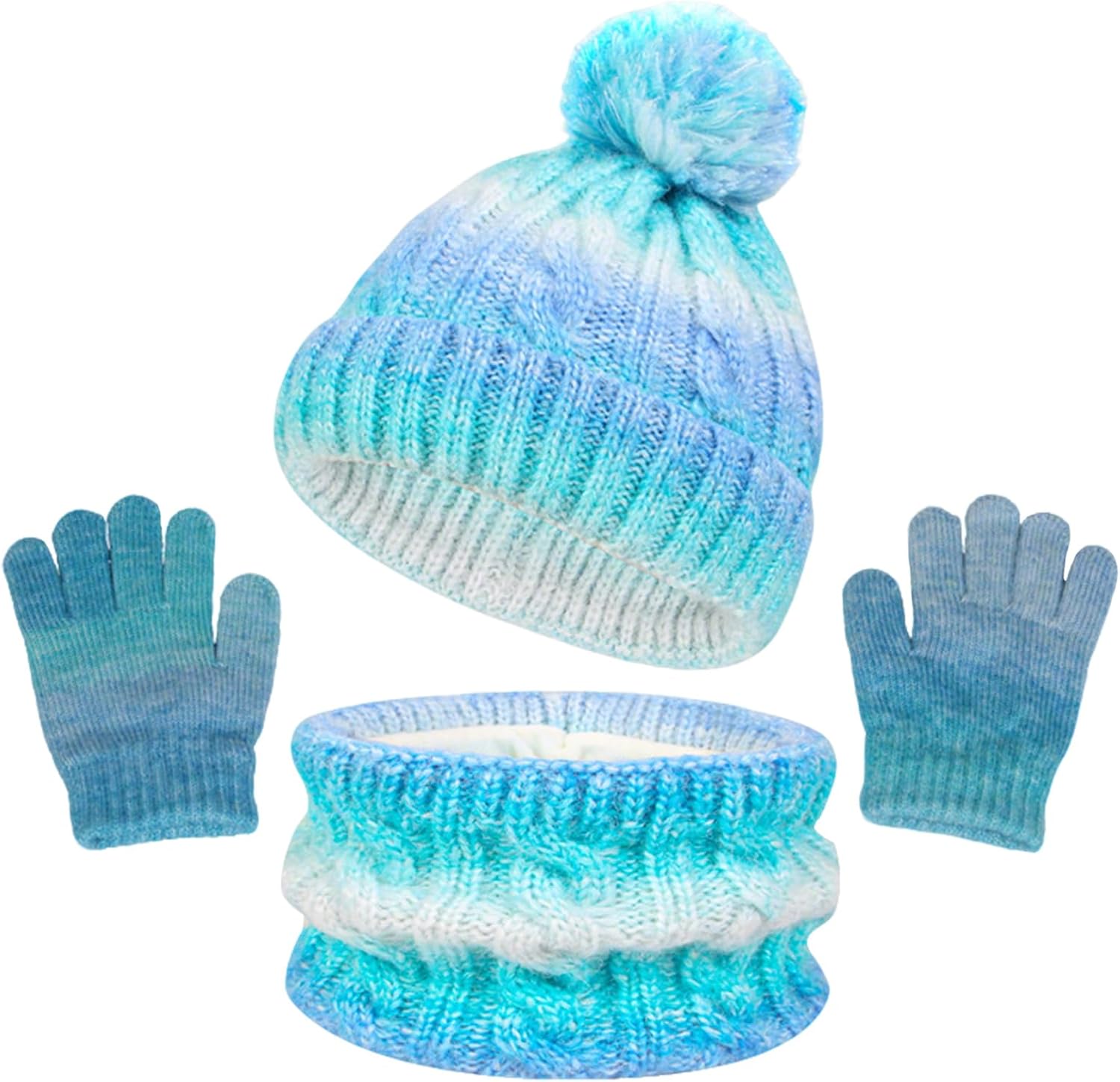 Kunyeah Toddler Beanie Hat Scarf Gloves Set Kids Knitted Mitten Fleece Lined Cap Neck Warmer for Boy Girl 3-10 Years