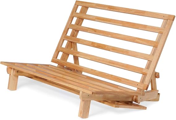 Nirvana FUTONS Queen Size Tri-Fold Wood Futon Sofa Bed Lounger Frame - (Space Saver, Natural Finish) Ideal for Small Spaces, RVs, and Dorm Furniture