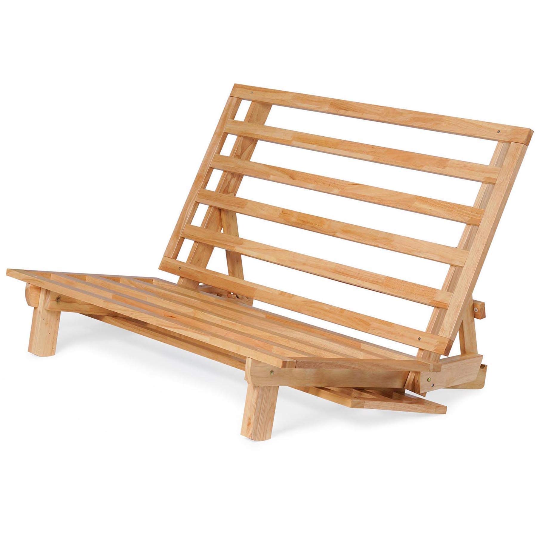 Nirvana Futons Queen Size Futon Bed Sofa - (Natural Hardwood Frame and Black Mattress Set), Armless Convertible, Couch, Bed, Lounger