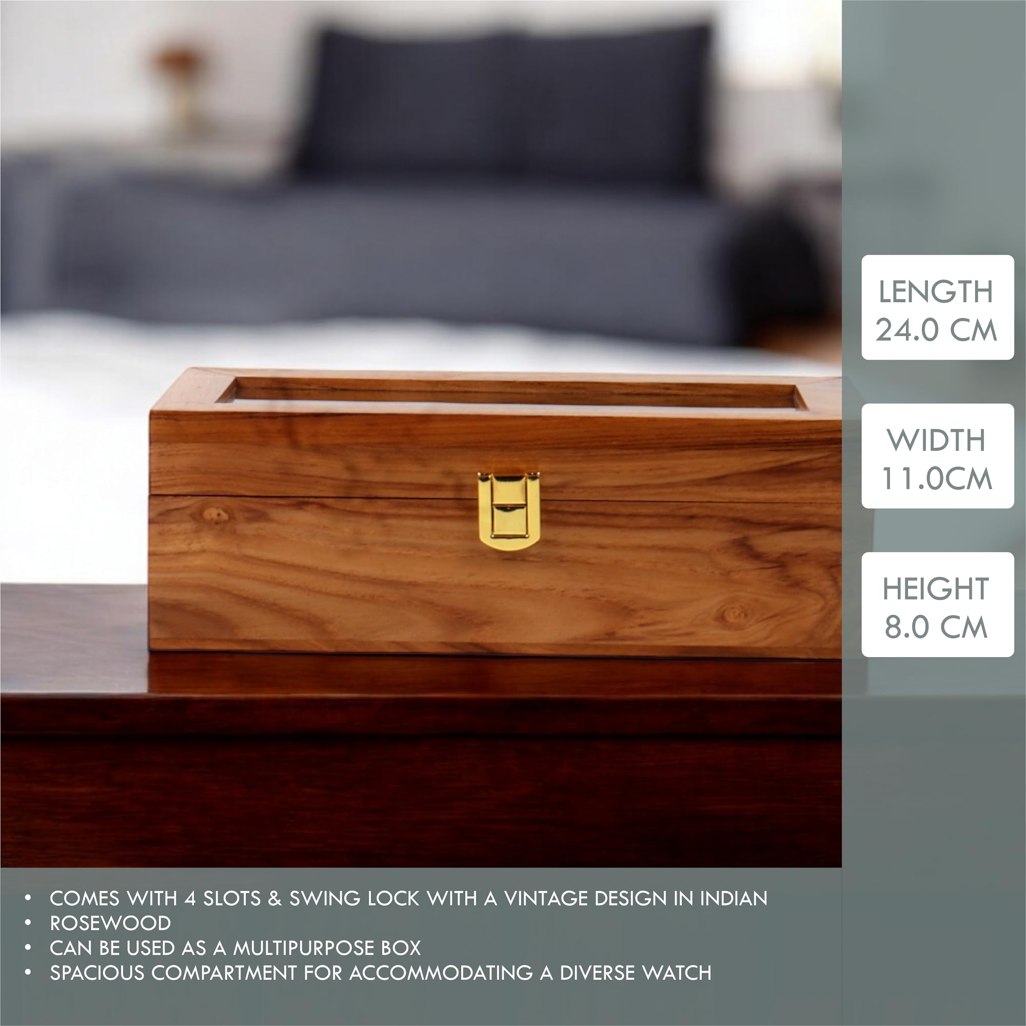 Caja de reloj de madera, organizador de almacenamiento, vitrina, soporte para joyas, regalo para hombres y mujeres, hecho a mano en madera de teca, de 4 a 12 ranuras, viene con
