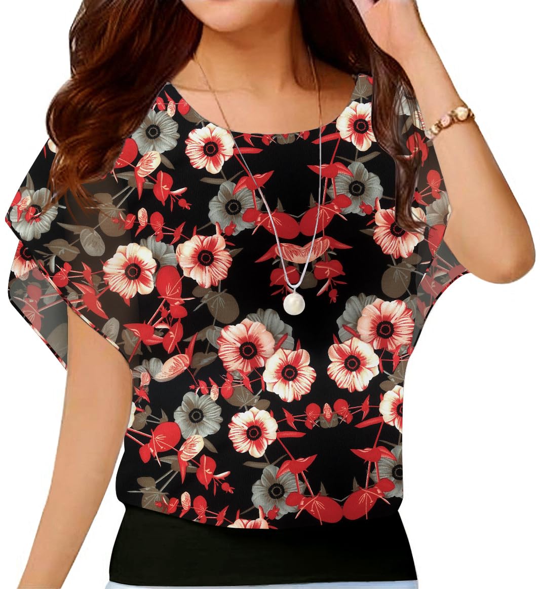 Neineiwu Women's Summer Loose Casual Short Sleeve Chiffon Top T-Shirt Blouse