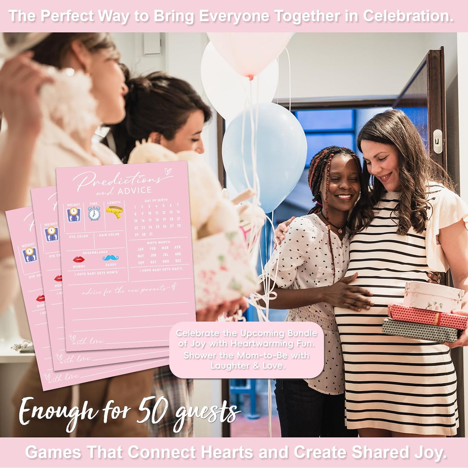 Baby Prediction & Advice Cards for New Parents, Baby Shower Pink