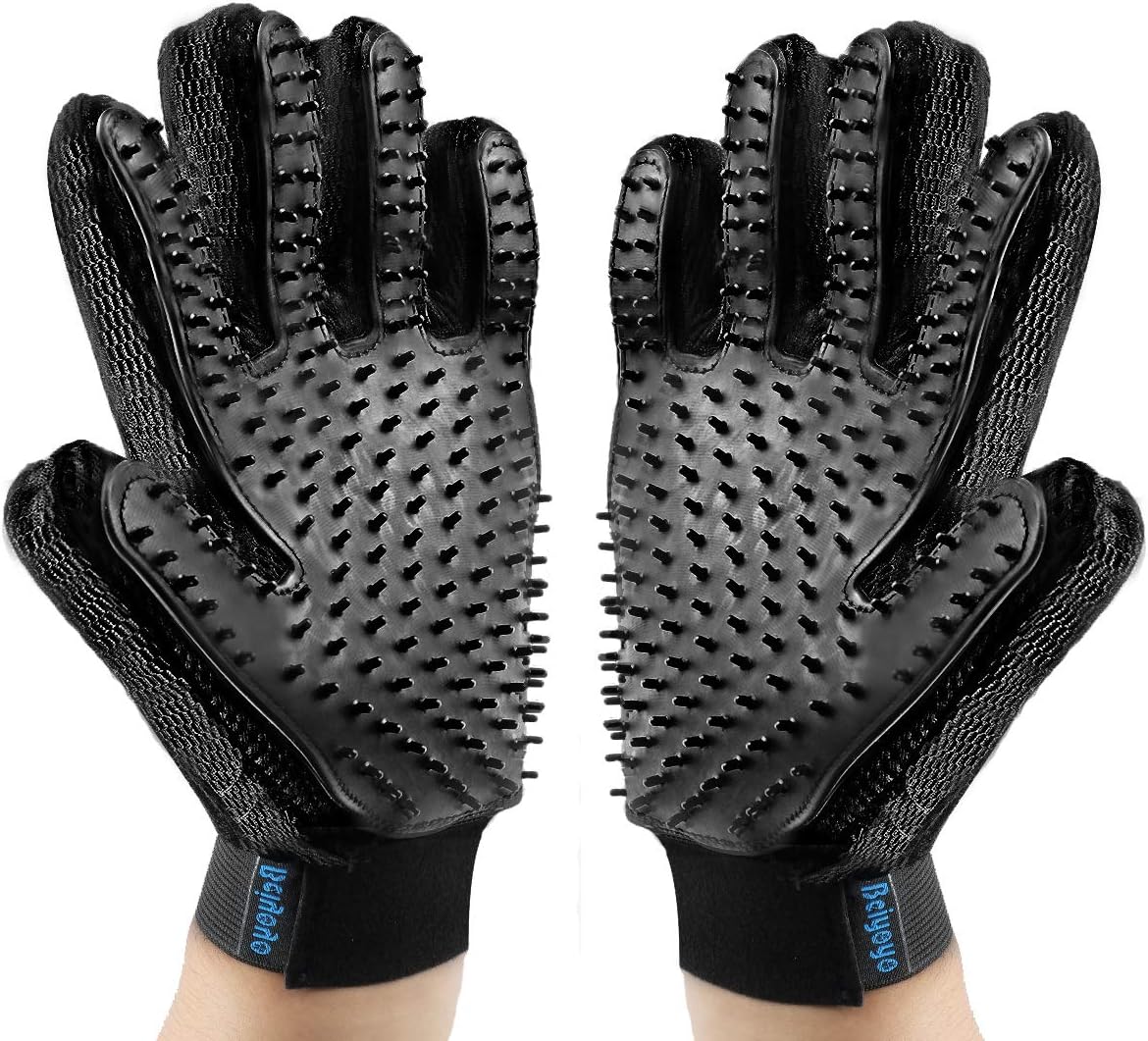 Beiyoyo Pet Grooming Gloves, Cat Dog Hair Removal Gentle Deshedding Bath Massage Tool for Long & Short Fur Remover (Left and Right Hand) (Black)