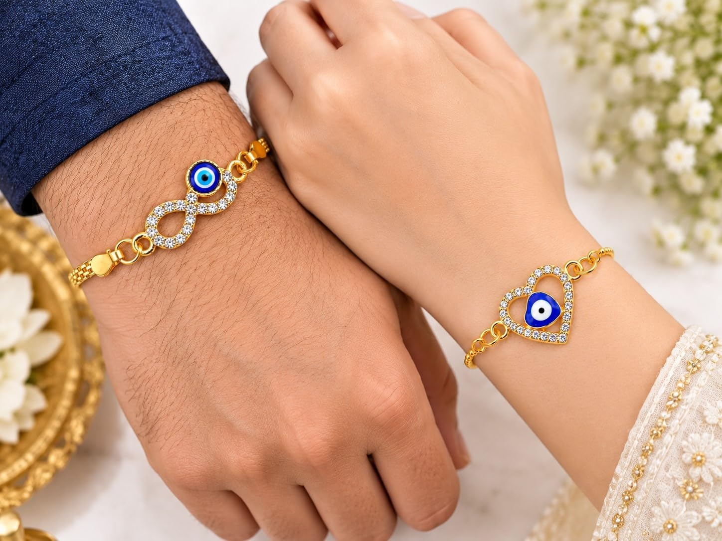 Bracelets Gold Plated, Evil eyes, heart shaped for Women,Men Jewelry with popular bracelet designs, infinity love, Valentines Day, Gift Sets for Womens, Mom, wife. and freinds, everyday style image 5
