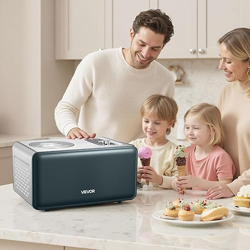 Miniatura 8 de VEVOR Máquina automática de helados con compresor integrado, 1.5 cuartos de galón sin precongelación para helados, máquina eléctrica de sorbetes,
