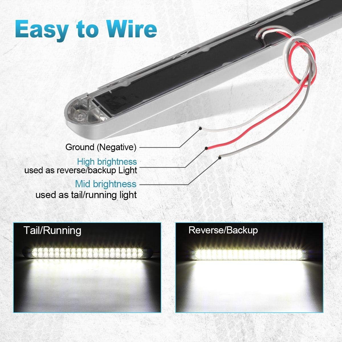 Partsam 2Pcs 17 Inch White Led Truck Trailer Light Bar 40 LED Clear Lens Dual Row, Sealed White 17" LED Waterproof Light Bar Backup Reverse Dome Interior Marker Lights for Pickup RV