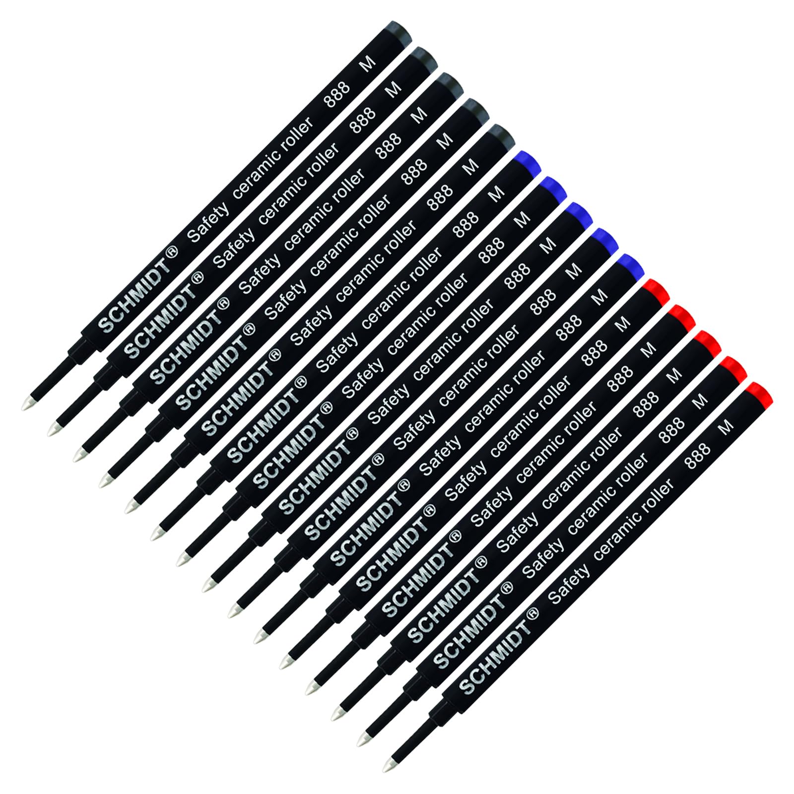 Schmidt 888 M Safety Ceramic Rollerball Refill - Black(5), Blue(5), Red(5) Ink (Medium Tip 0.7mm) - Pack of 15