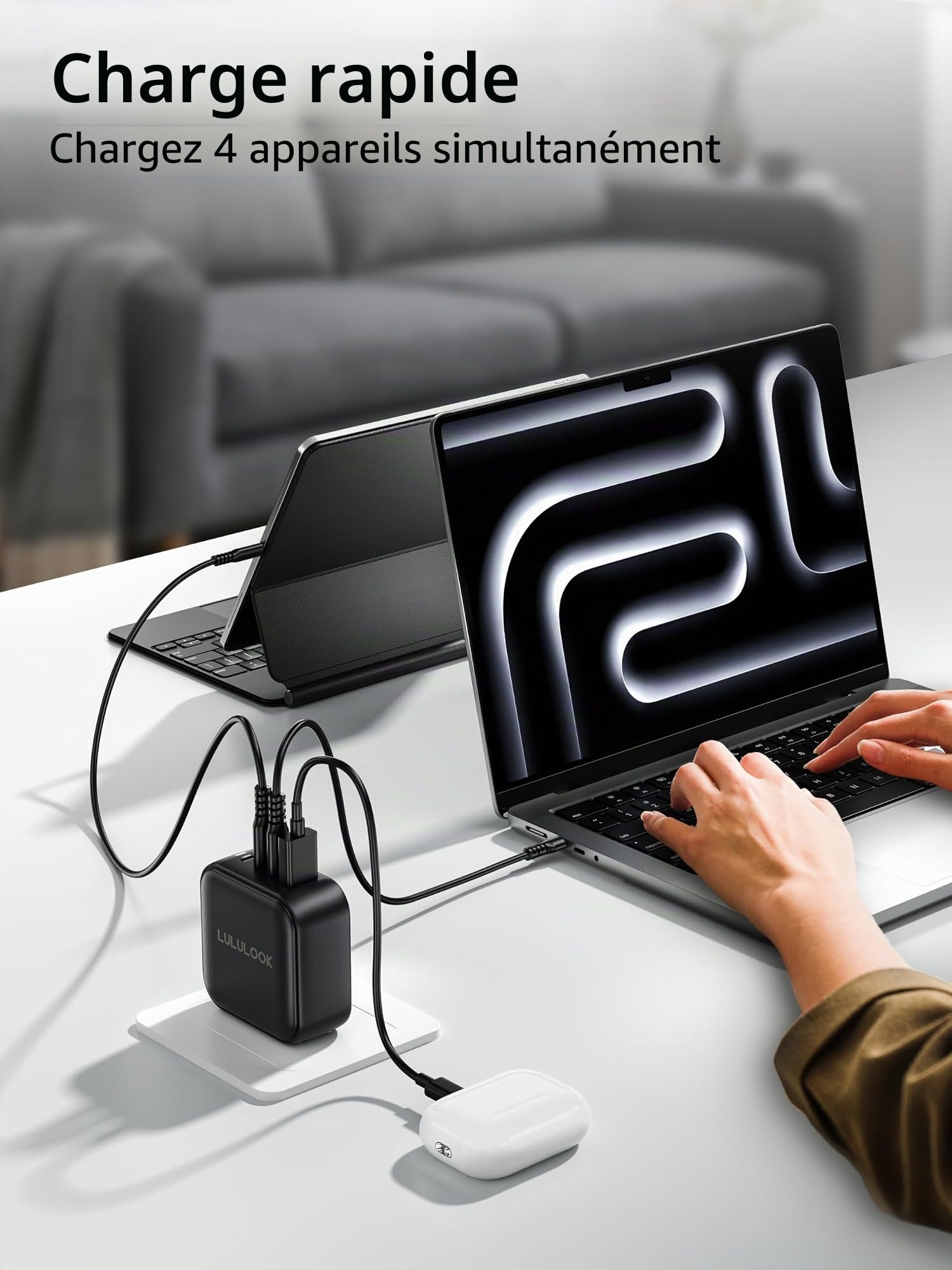 LULULOOK Chargeur USB-C 100W, bloc 4 ports GaN PD - Chargeur rapide universel - Compatible MacBook Pro/Air, iPad mini/Pro, iPhone 16/15, Samsung S23/S22, Pixel 6, ordinateur