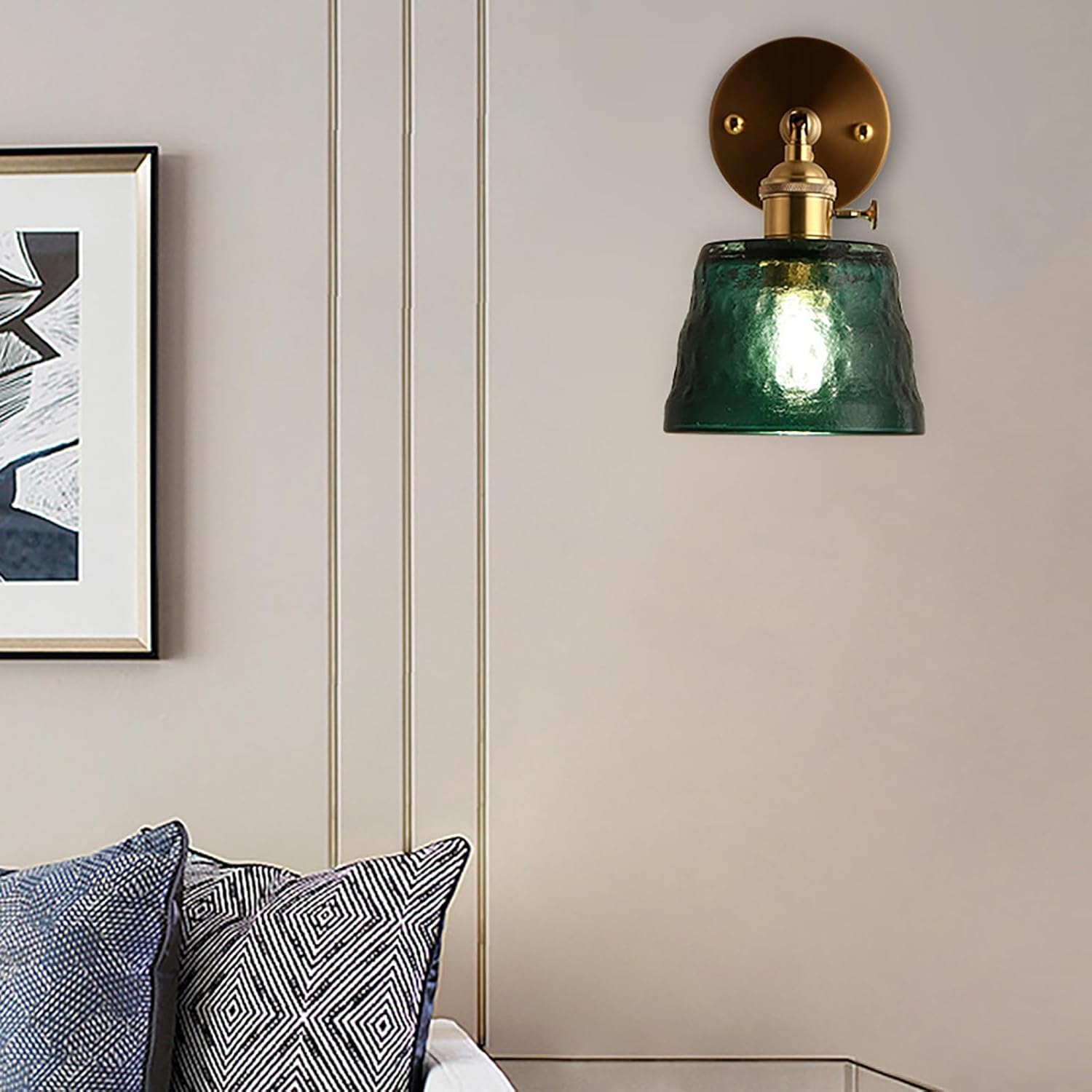 Mini Duty Heavy Green Glass Wall Light Sconces Retro Vintage Gold ON/Off Switch Finish Wall Lamp(Green)