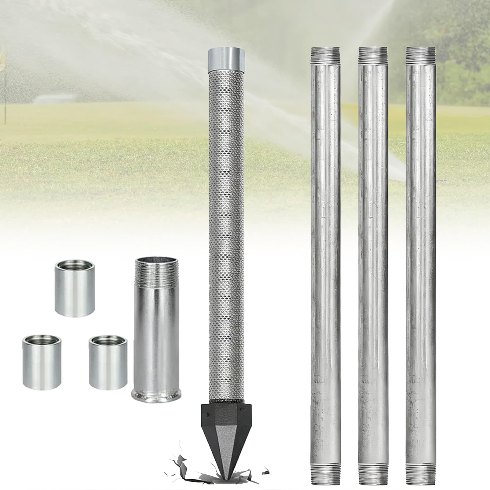 Ofyphth Sand Point Well Kit, Heavy Duty Shallow Well Drilling Kit, 1-1/4" Stainless Steel Drive Point, with 60 Mesh Screen, for Garden Irrigation & Water Supply. 4M