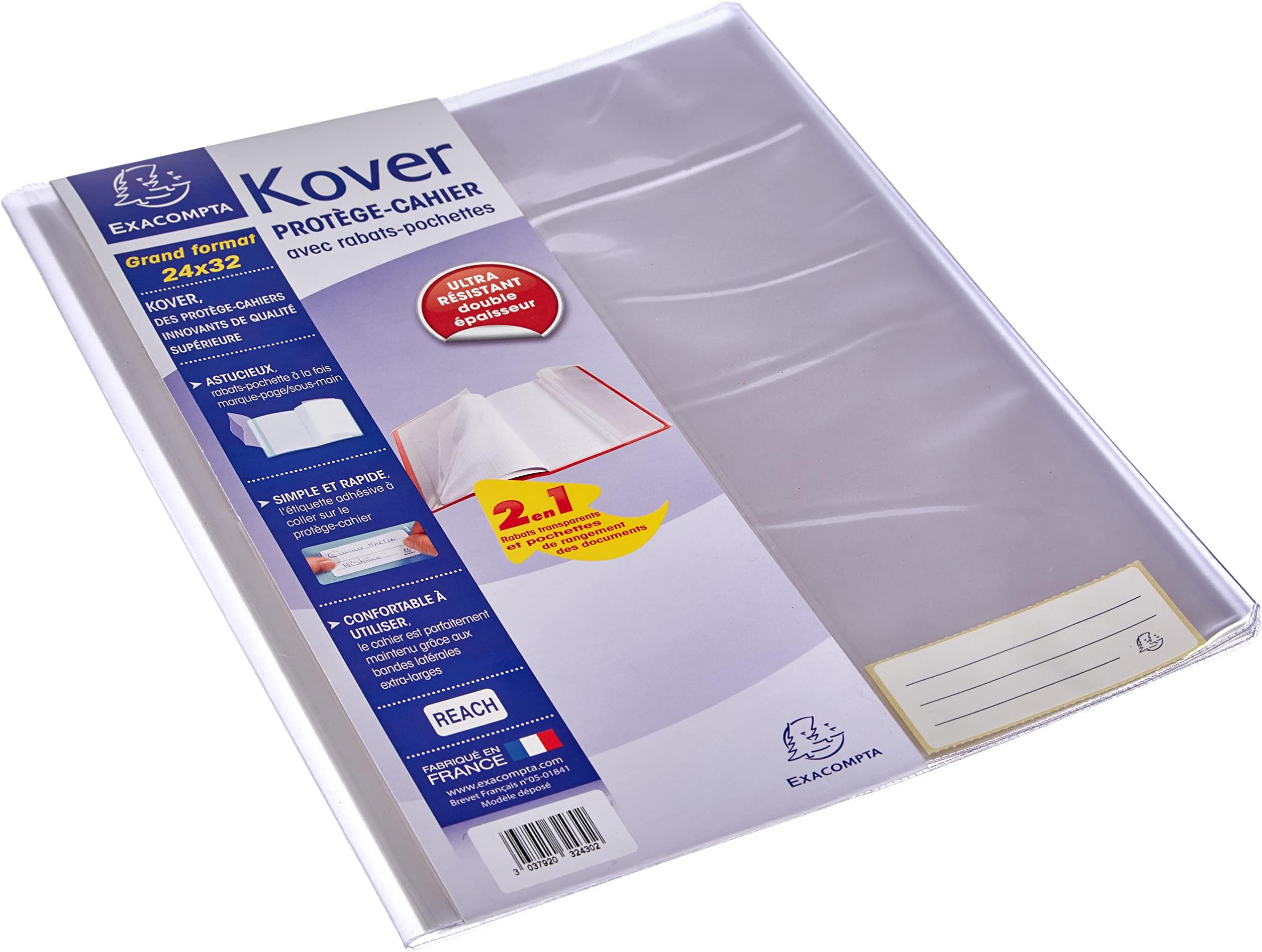 Exacompta - Ref 32430E - KoverBook Protector - A4+ in Size, Made from PVC Material - Protects Exercise Books, Water Resistant, Tear-Resistant Covers - Clear