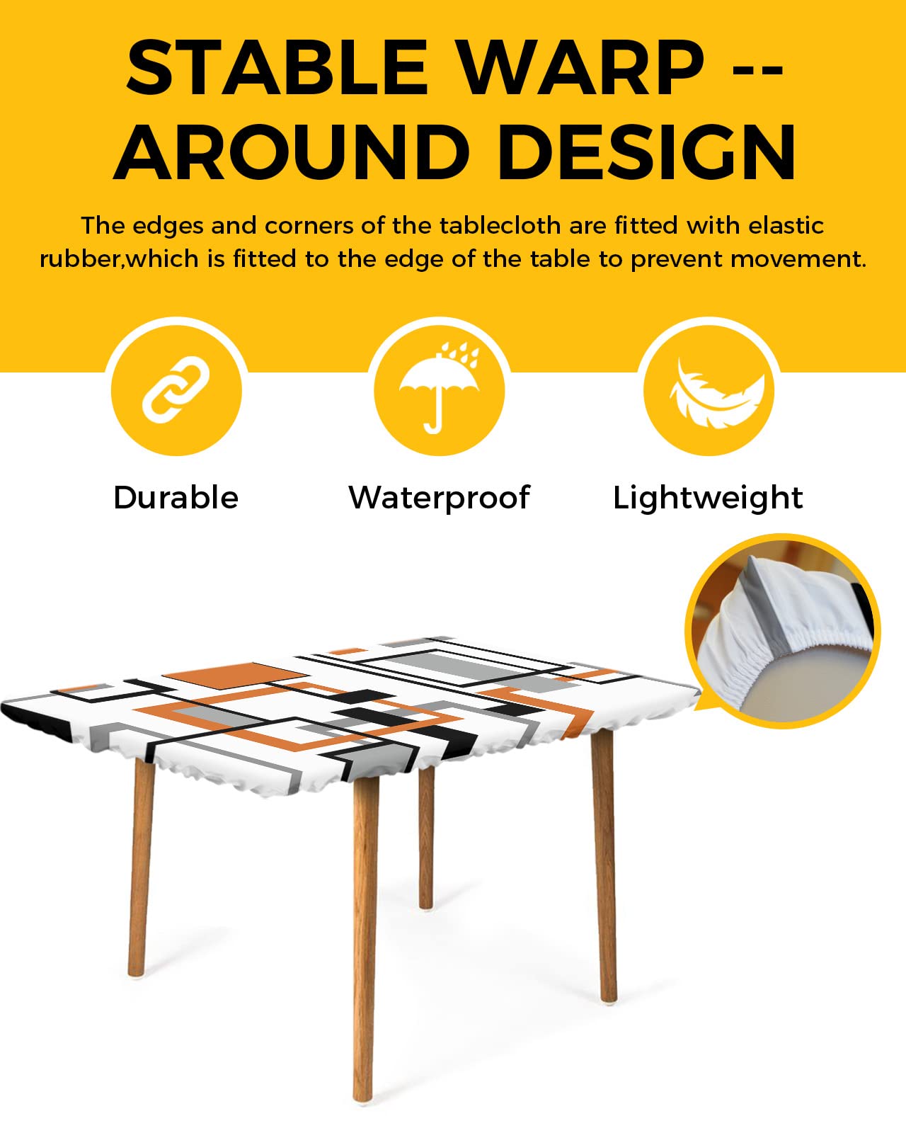 Middle Ages Tablecloth for Folding Table -Fitted Rectangle Table Cloth Plastic Table Cover Camping Table Cloth for Patio Picnic Christmas Party 32x72inch, Orange and Gray Abstract Retro Art Pattern