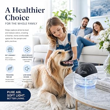 Sirena Twister Air Purifier (Black) - Water Filter Air Washer For Home and Office - Essential Oil Aroma Diffuser With LED Night light - Small Air Cleaner For Smoke and Pets