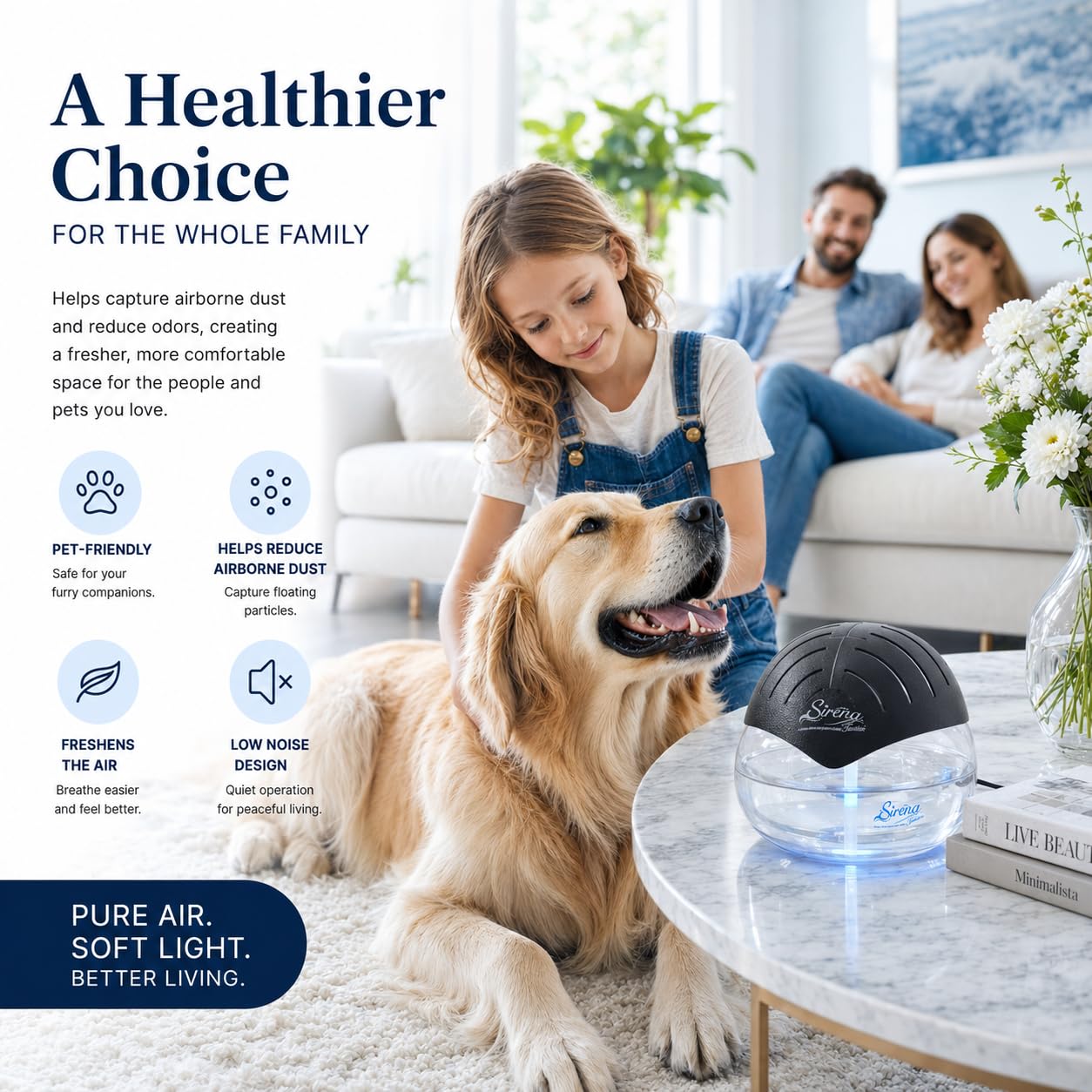 Sirena Twister Air Purifier Black - Water Filter Air Washer For Home and Office - Essential Oil Aroma Diffuser With LED Night light - Small Air Cleaner For Smoke and Pets product thumbnail 6
