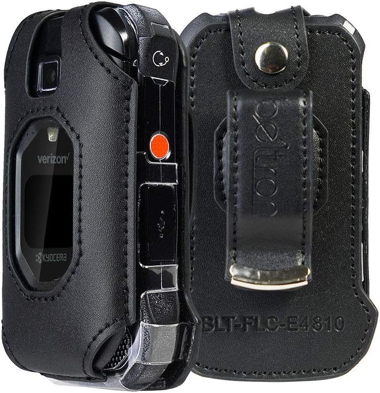 BELTRON Leather Fitted Case for Kyocera DuraXV Extreme E4810, DuraXV Extreme+ E4811 Verizon Flip Phone - Features: Rotating Belt Clip, Screen & Keypad Protection, Secure Fit