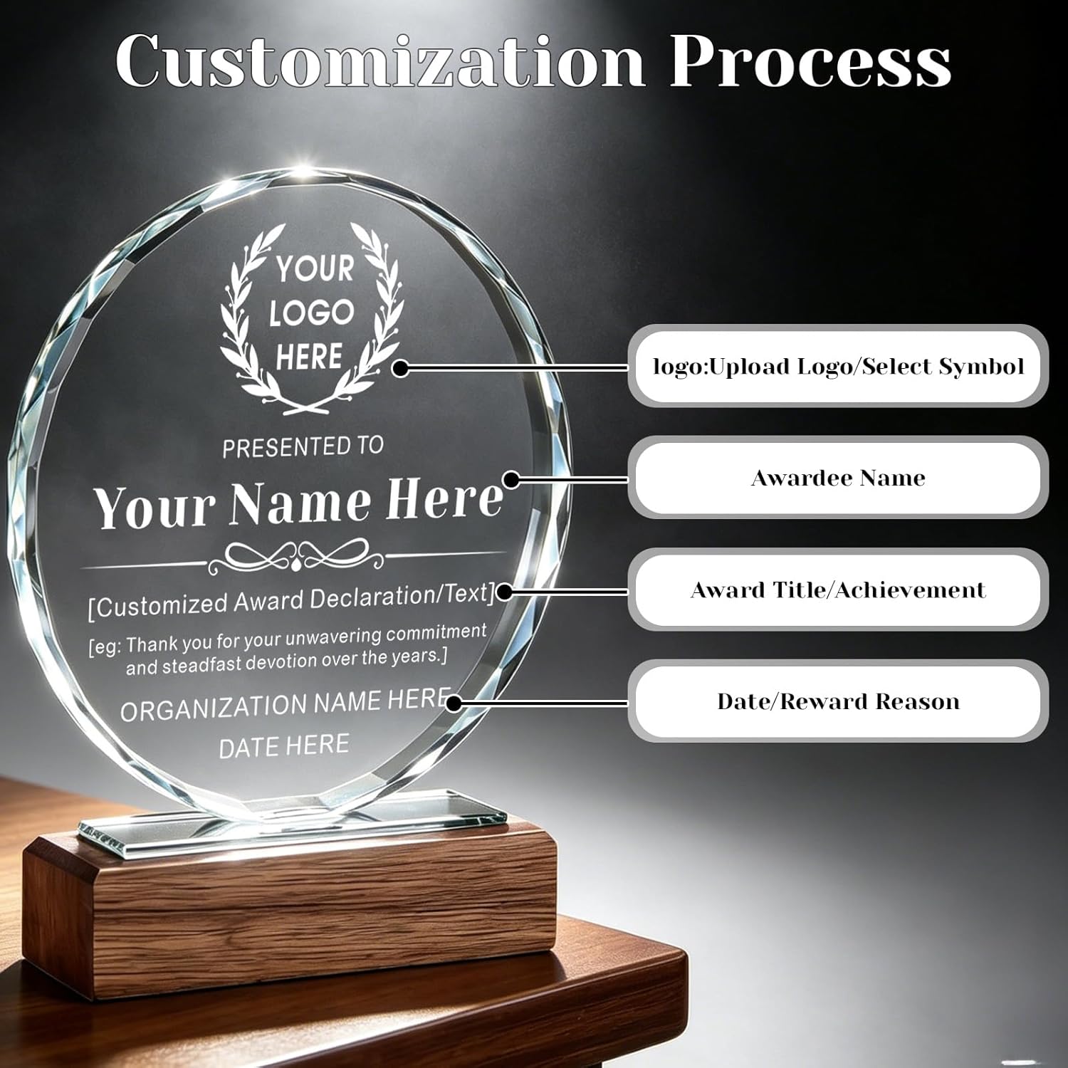 Custom Crystal Trophy Award - Personalized Company Logo & Employee Name for Corporate Recognition, Employee Appreciation, Years of Service, Retirement