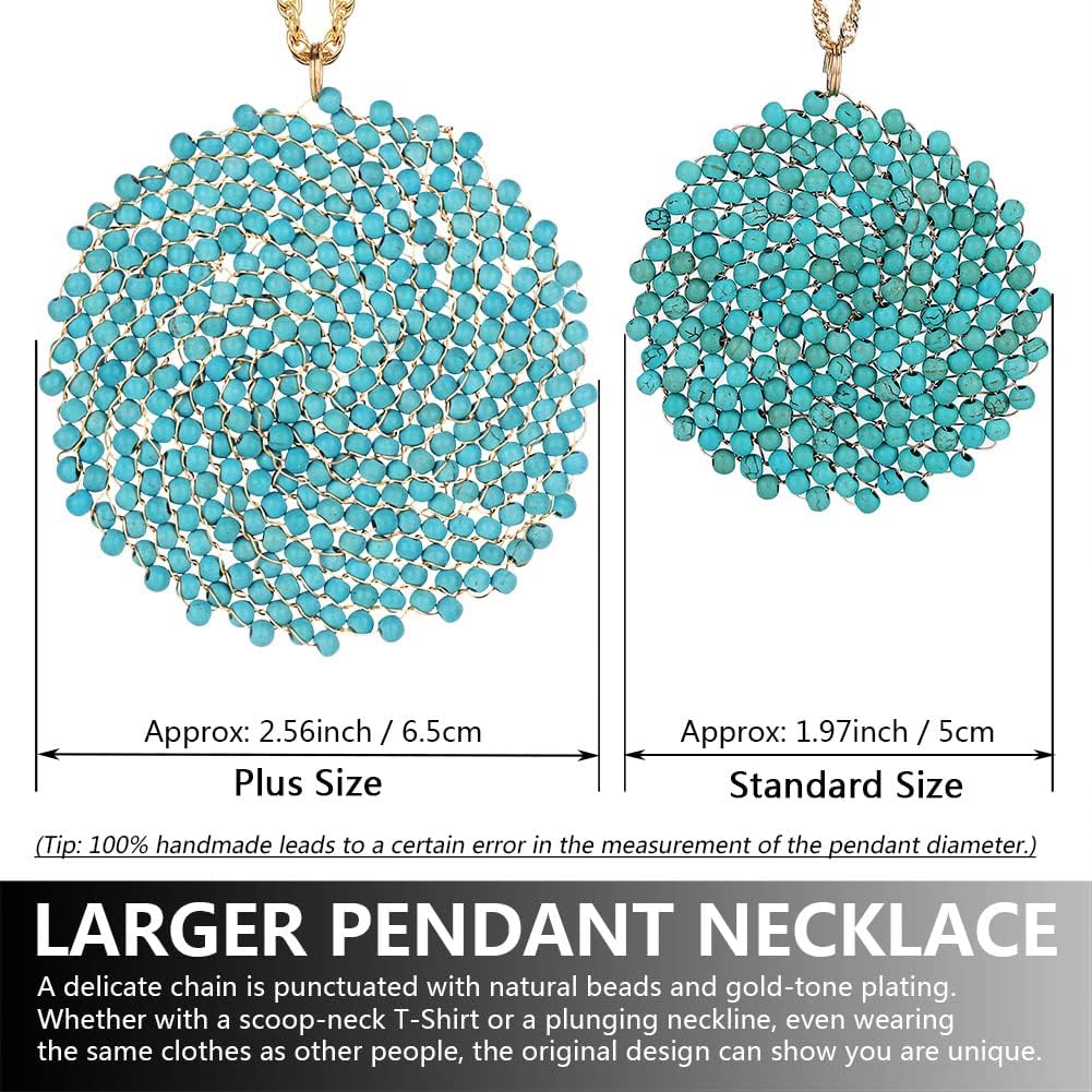 Niumike Long Pendant Necklace for Women - Womens Handmade Long Statement Beaded Crystal Large Disc Circle Pendant Gold Plated Sweater Chain Boho Necklaces - Image 5