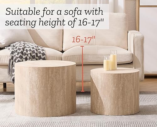 Miniatura 4 de EALSON Juego de 2 mesas auxiliares redondas pequeñas de granja, mesa auxiliar redonda moderna para sala de estar, espacios pequeños, dormitorio,