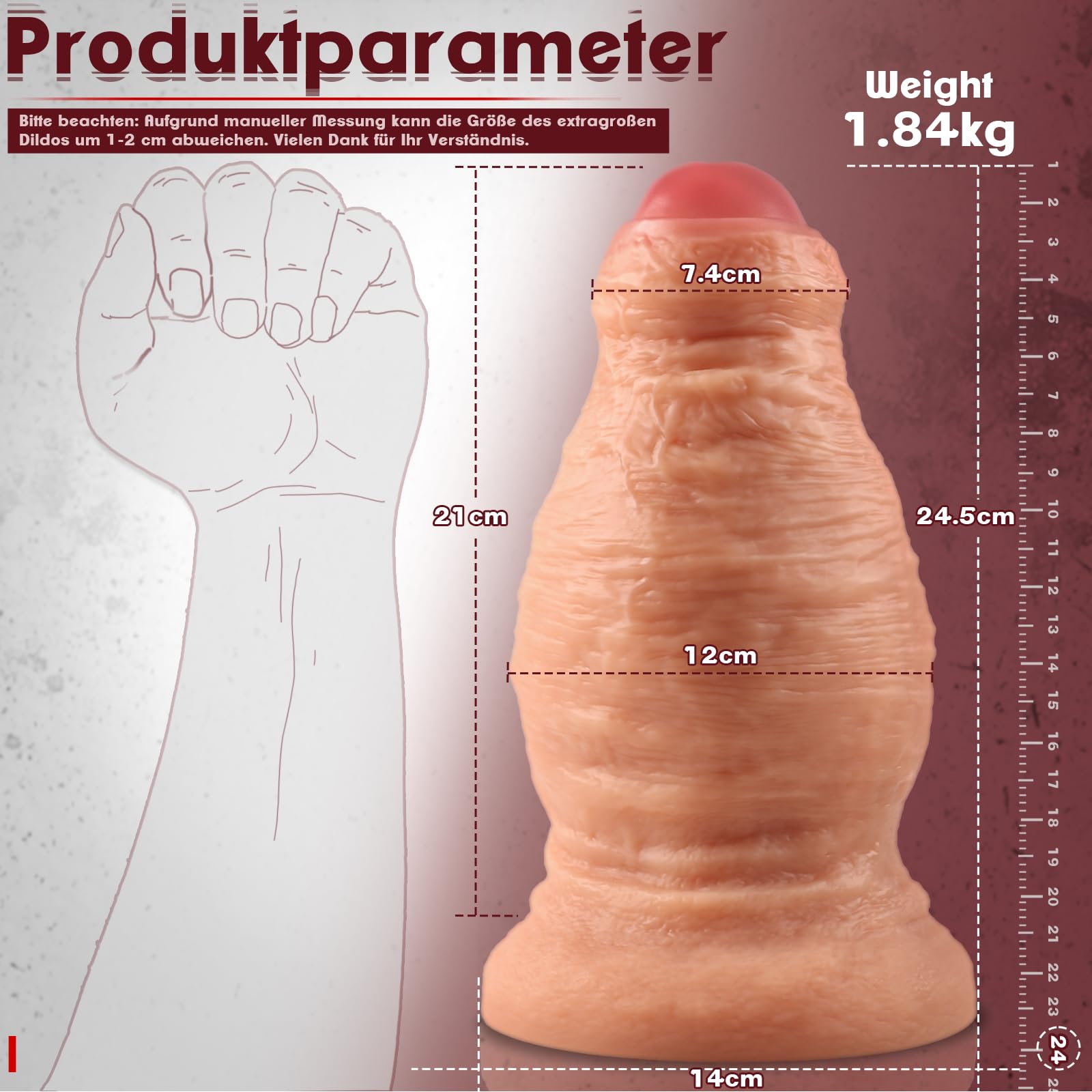 24,5 X 12 cm Realistico Monster Dildo XXL, Grande Dilatatore Anale in Silicone con Proboscide di Elefante con Forte Ventosa, Enormi e Spessi Dildo Fantasy Giocattolo Sessuale per Adulti Esperti Donne