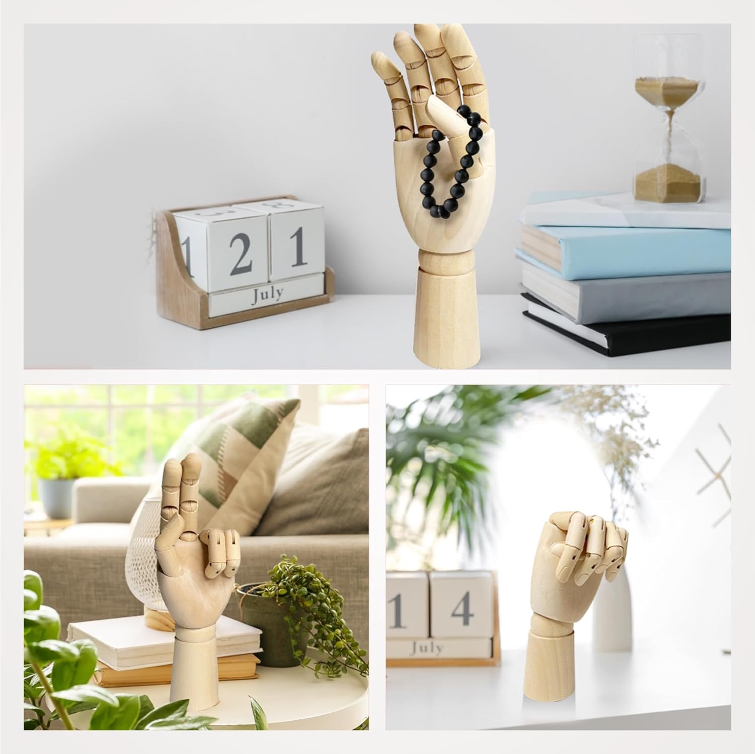 2 Assorted Size Large & Small Wooden Hand Artist Drawing Manikin Jointed Mannequin