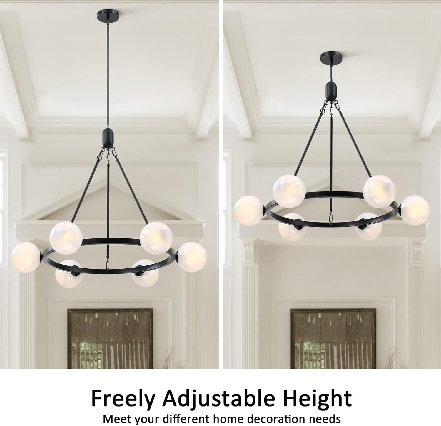 Size 38.25D x 30.875 Color Black 6-Light Globe Chandelier Mid Century Black Chandeliers,Modern Globe Round Pendant Light Fixture for Dining Room Over Table,Sputnik Pendant Light Fixture for Living Room Foyer Bedroom T720666CH-BK