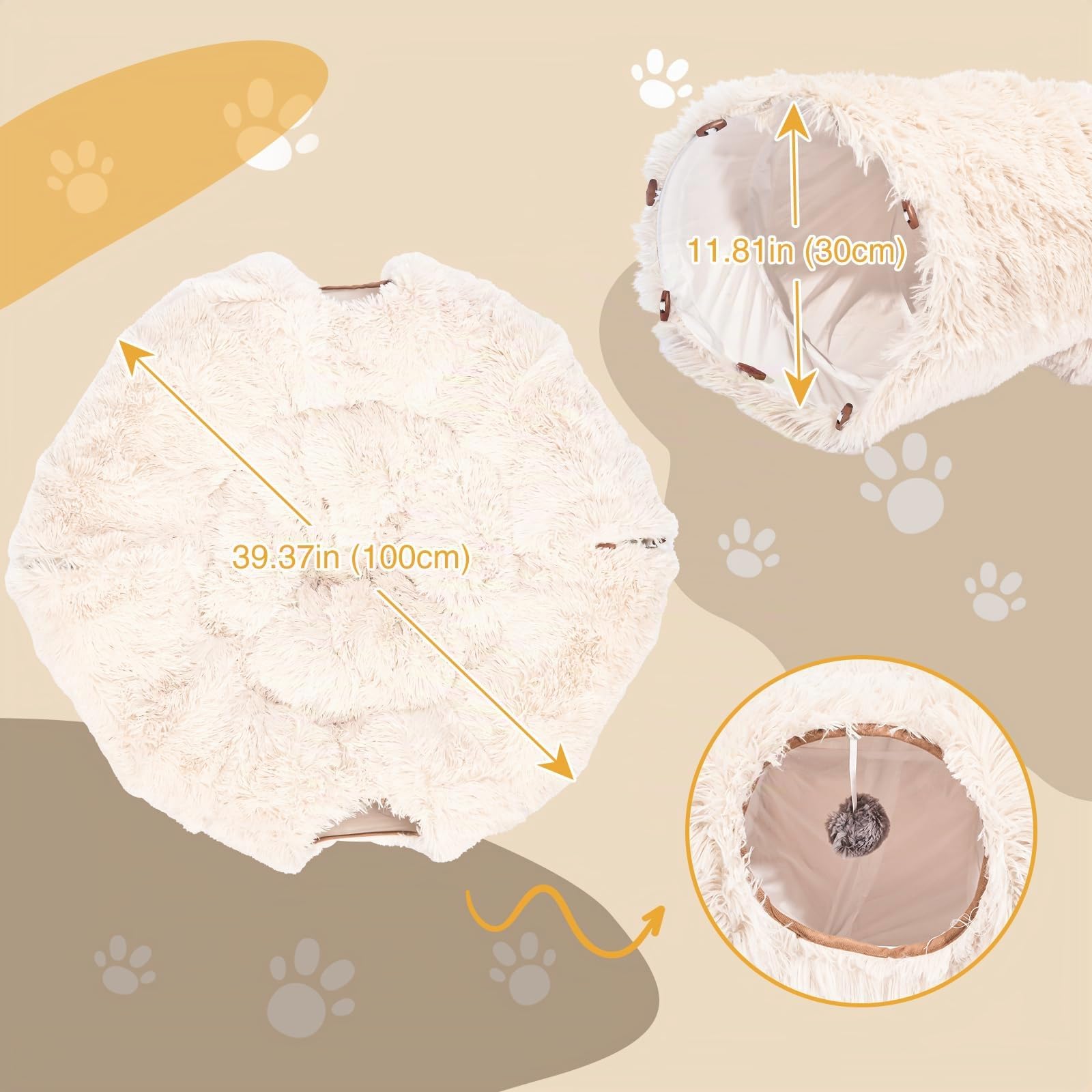 Avont Katzentunnel mit Zentralem Kissen, Weiche Katzenspielzeug Runde Multi-Function Versteck Katzenbett - Beige