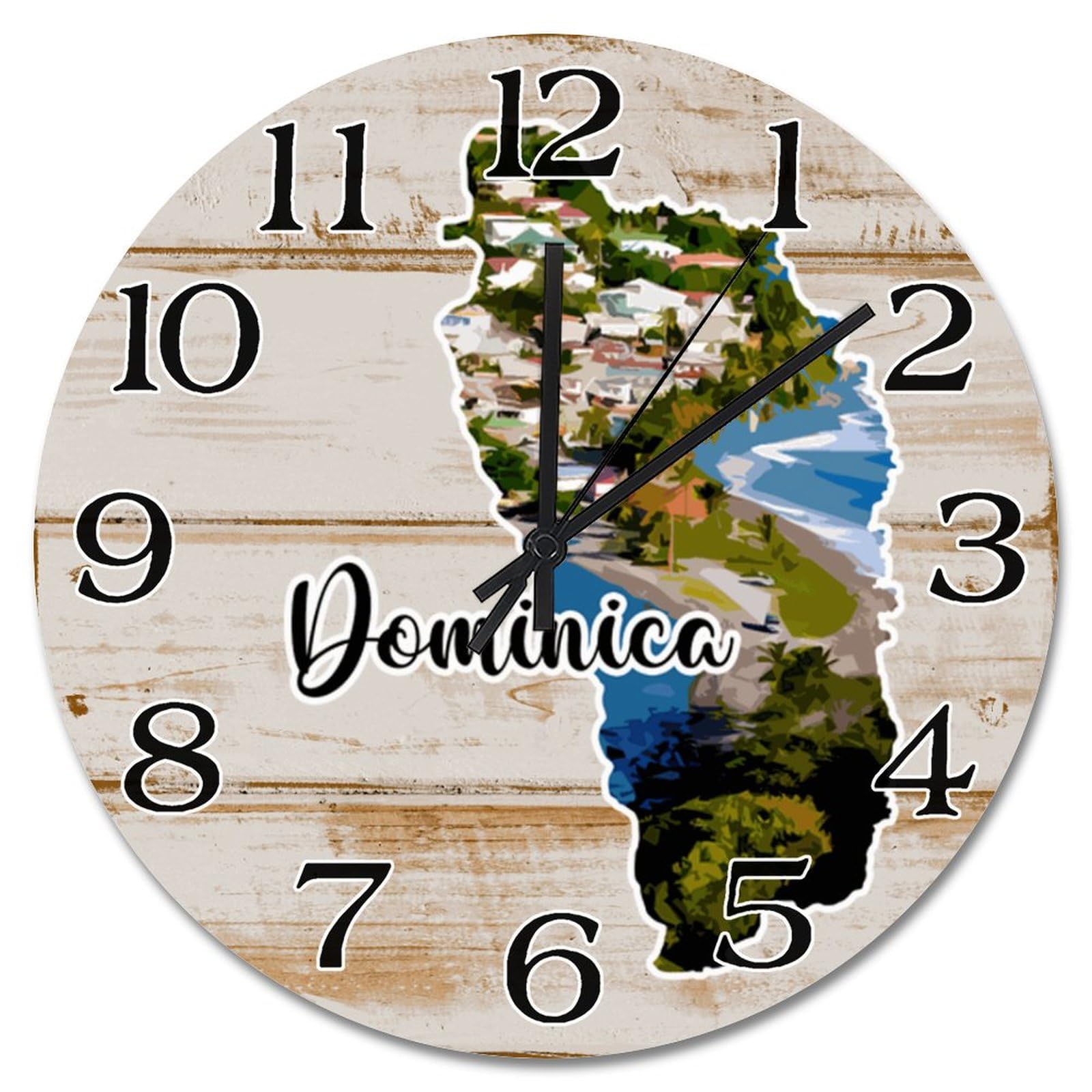 Horloge murale 38 cm paysage Dominique, grande pendule analogique silencieuse à pile pour maison