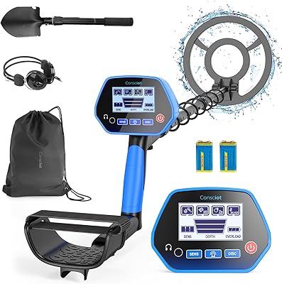 Metal Detector for Adults & Kids, Consciot Metal Detector Kit Waterproof IP68, Outdoor Gold Detector with 8'' Search Coil, LCD Display, Metal & Disc Mode, Beach & Backyard Use, Gift for Boys & Girls