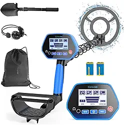 Detector de metais para adultos e crianças, kit detector de metais Consciot à prova d'água IP68, detector de ouro profissional de alta precisão com bobina de pesquisa de 20 cm, visor LCD, modo de