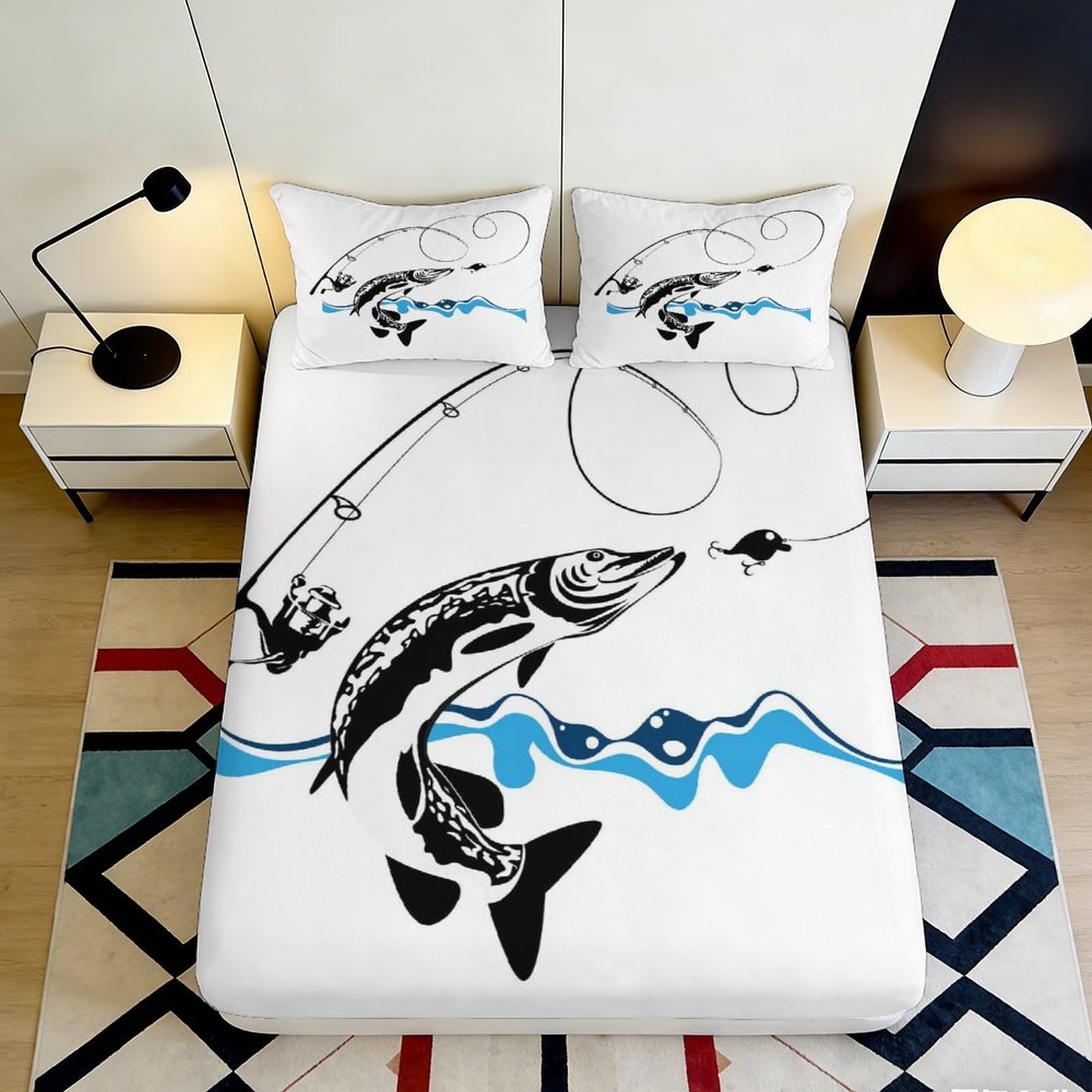 3D Printed Fishing River Fitted Sheet Microfiber Soft Non-Slip Bed Cover Artistic Trout Pattern Mattress Protection Decor 90x200x25cm
