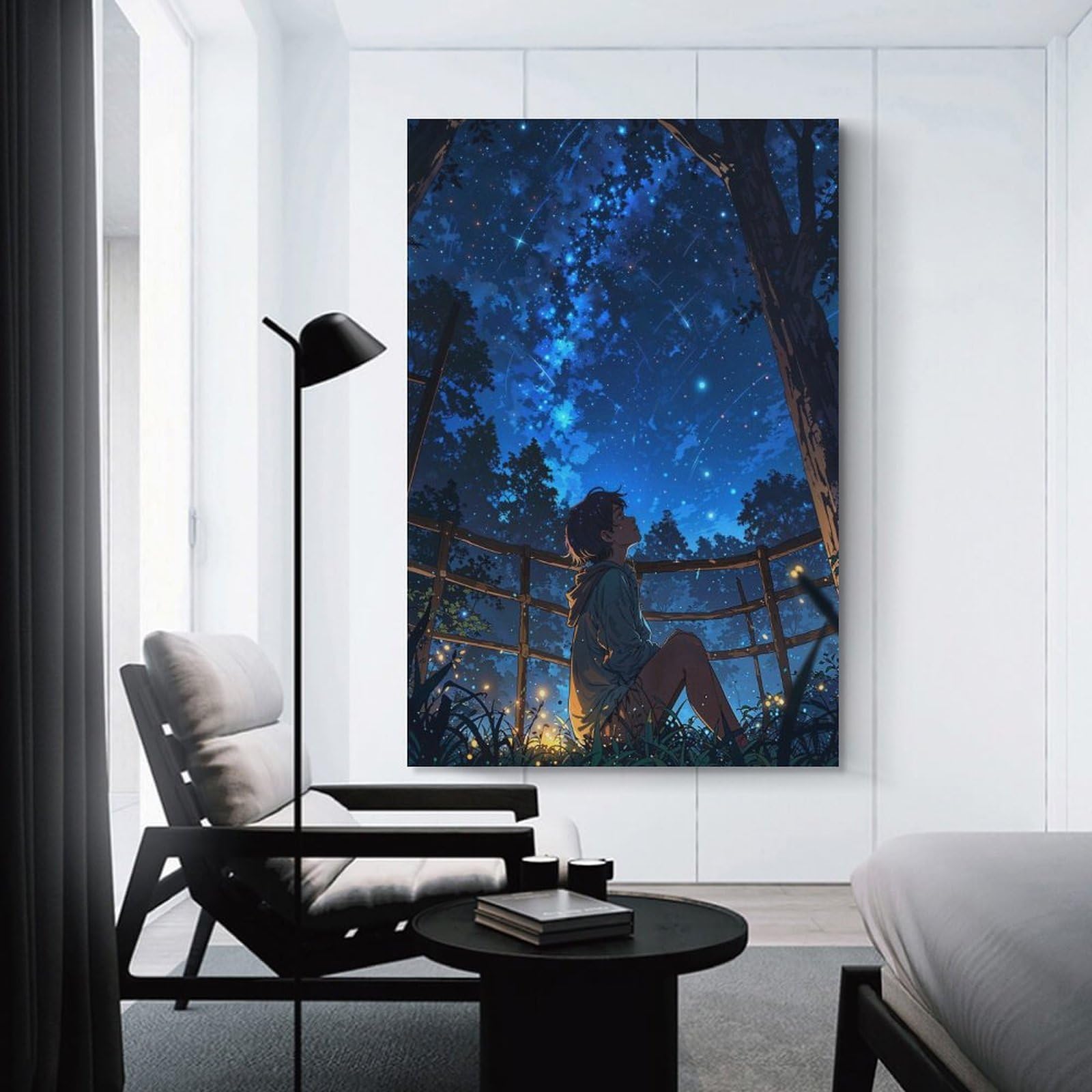 Junmoney Starry Night Contemplation Wall Art Print, 24x36inch(60x90cm), for Corridors, Hallways Or Apartment Entries, Wall Decor to Refresh Empty Corners