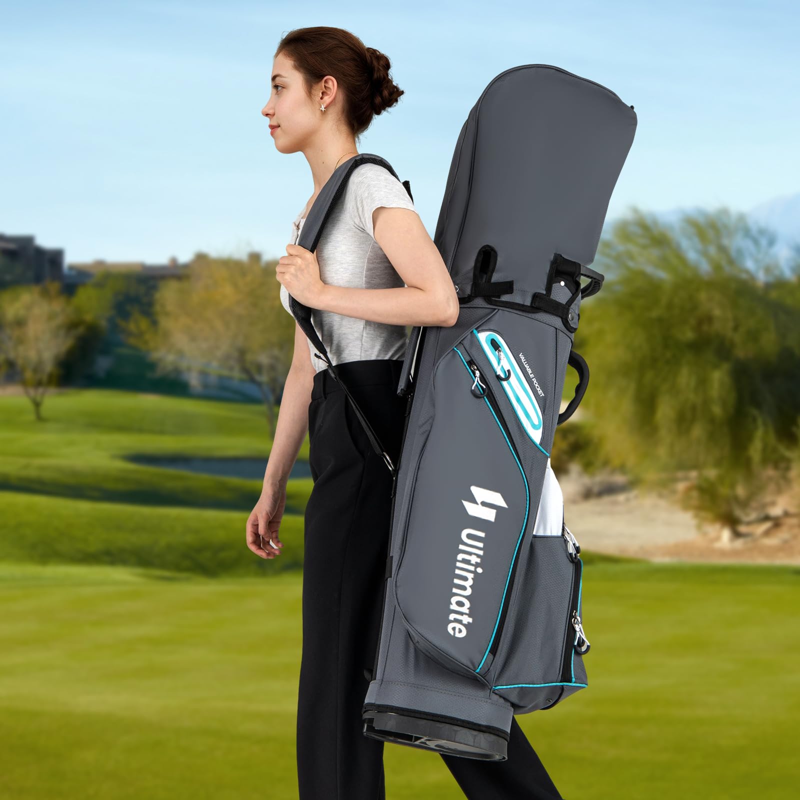 COSTWAY Borsa da Golf 14 Scomparti, Organizzatore Portatile con Tasca Frigo, Tracolla Regolabile, Cappuccio Antipioggia