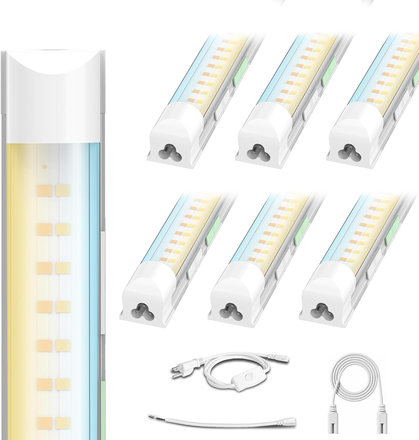 6 Pack Dimmable 4FT Led Shop Lights,30W 4500LM 3000-6500K Tunable,T8 Led Commercial Bay Light,High Output,Plug and Play, Linkable Lights for Warehouse,Basement,Barn