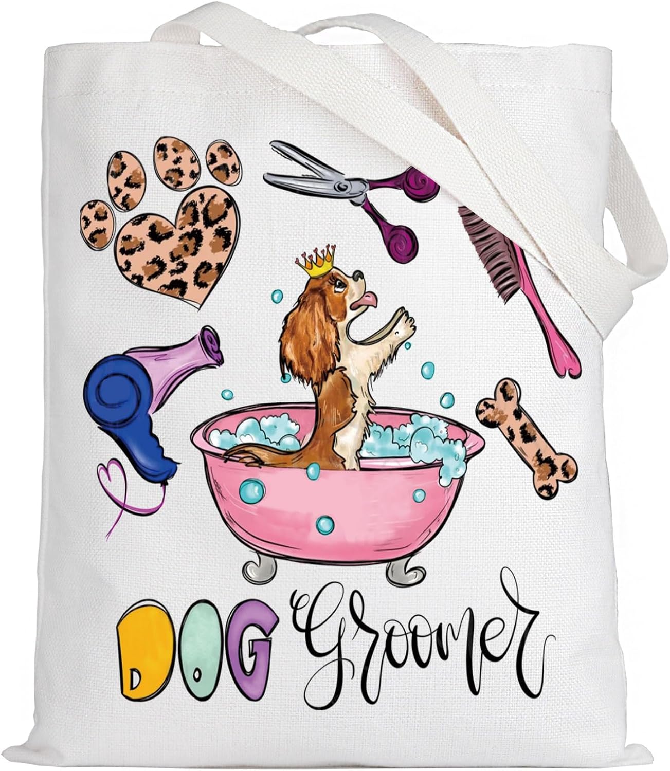 LEVLO Dog Groomer Canvas Tote Bag Thank You Gift For Dog Groomer Dog Salon Merchandise Pet Dog Animal Shop Groomer Gift