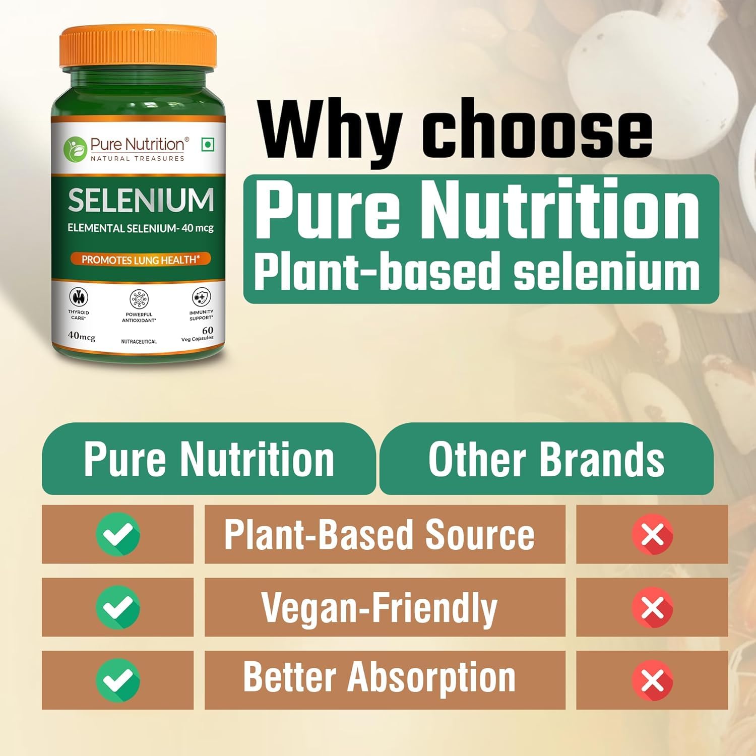 Pure Nutrition Selenium 40mcg, 60 Veg Capsules | Selenium Supplements for Immune System, Supports Healthy Blood Pressure, Thyroid Health & Improves Cholesterol Levels 3