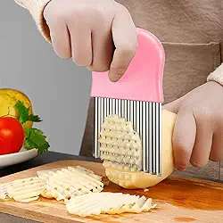 1 cortador de enrugamento, cortador de batatas fritas de aço inoxidável batata cenoura chips vegetais enrugado fatiador ondulado, rosa